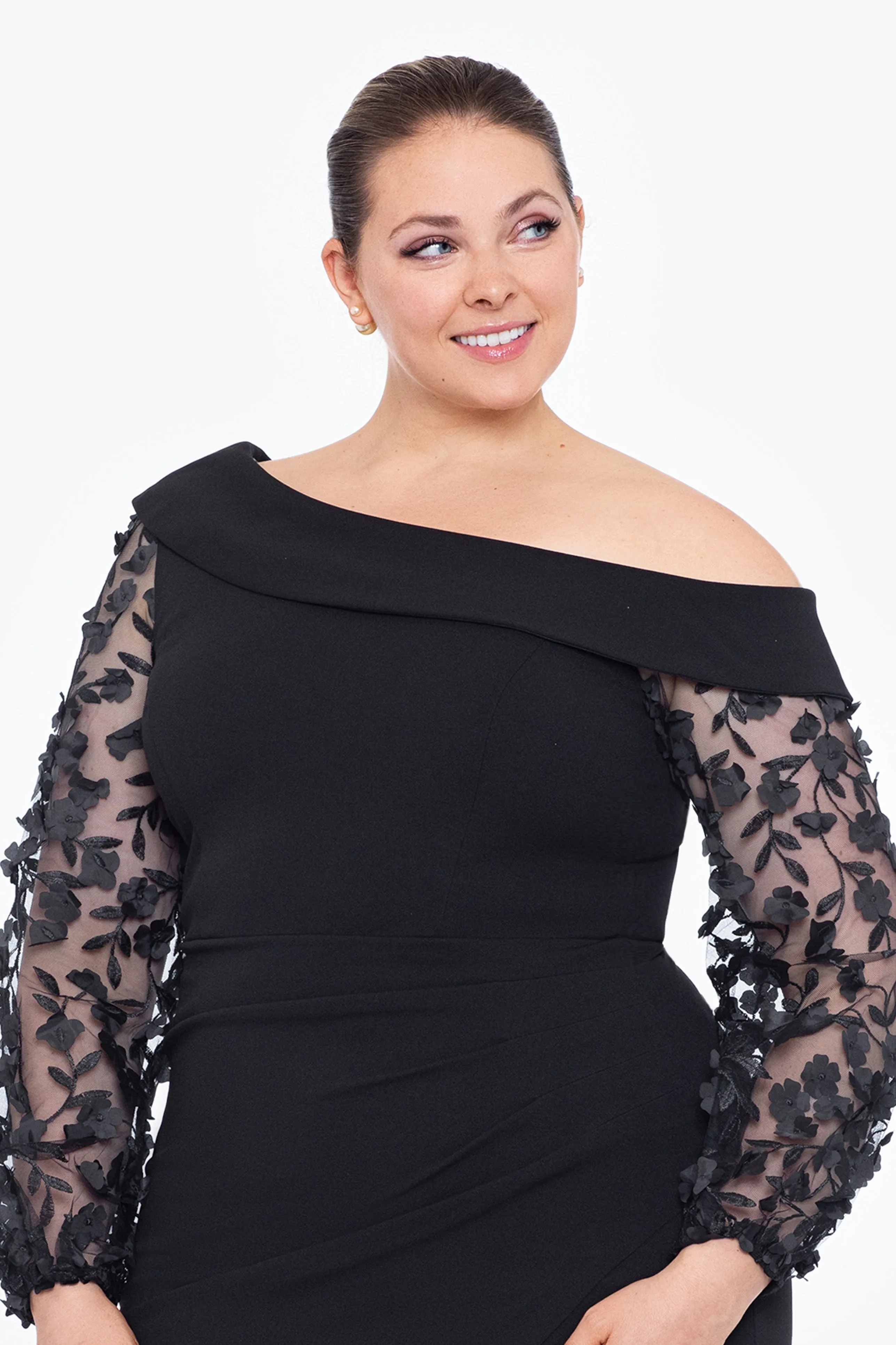 Plus "Ariana" Off the Shoulder Long Sleeve Scuba Crepe Dress sold by Xscape product image thumbnail 3