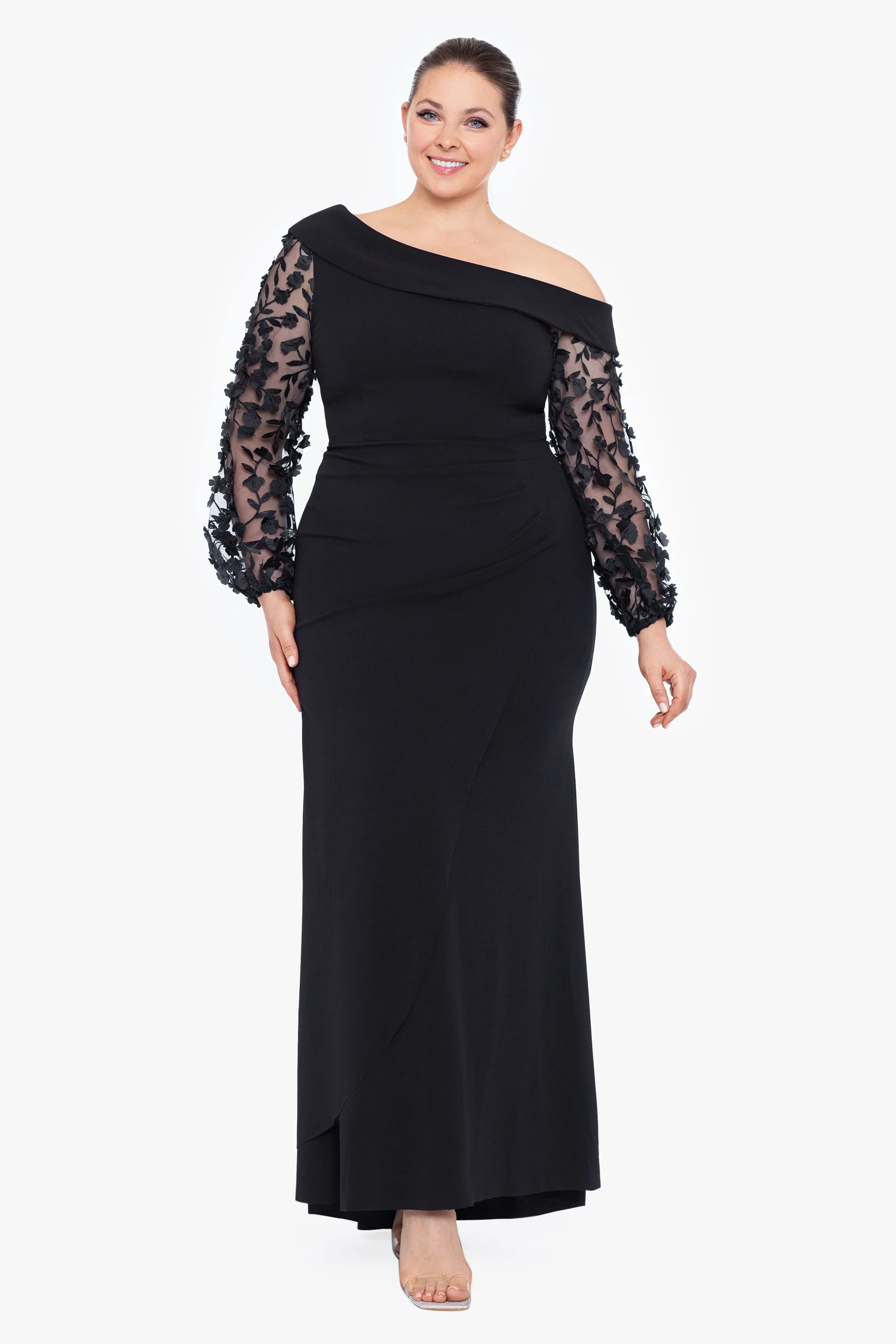 Plus "Ariana" Off the Shoulder Long Sleeve Scuba Crepe Dress sold by Xscape