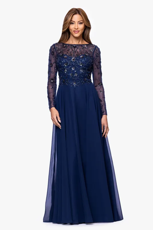 "Talia" Chiffon Embellished Bodice Floor Length Dress sold by Xscape
