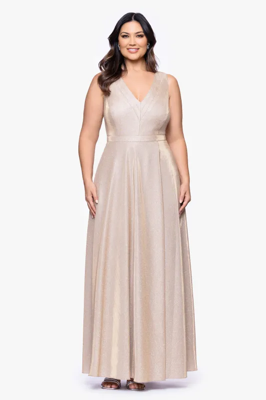 Plus "Dawn" Galaxy Knit V-Neck Floor Length Dress made by Xscape