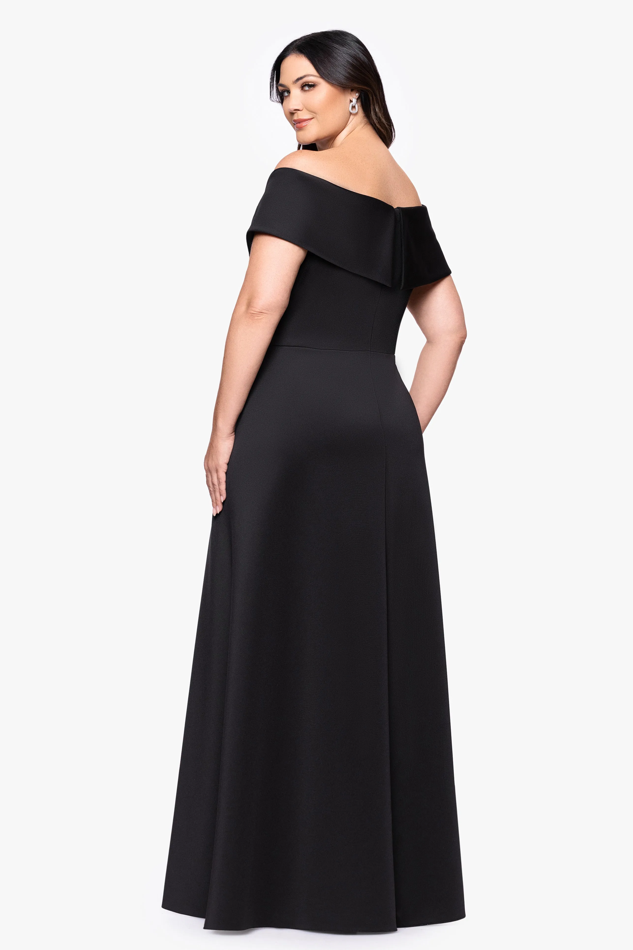 Plus "Roseanne" Scuba Off Shoulder Overlay Skirt Floor Length Dress sold by Xscape product image thumbnail 3