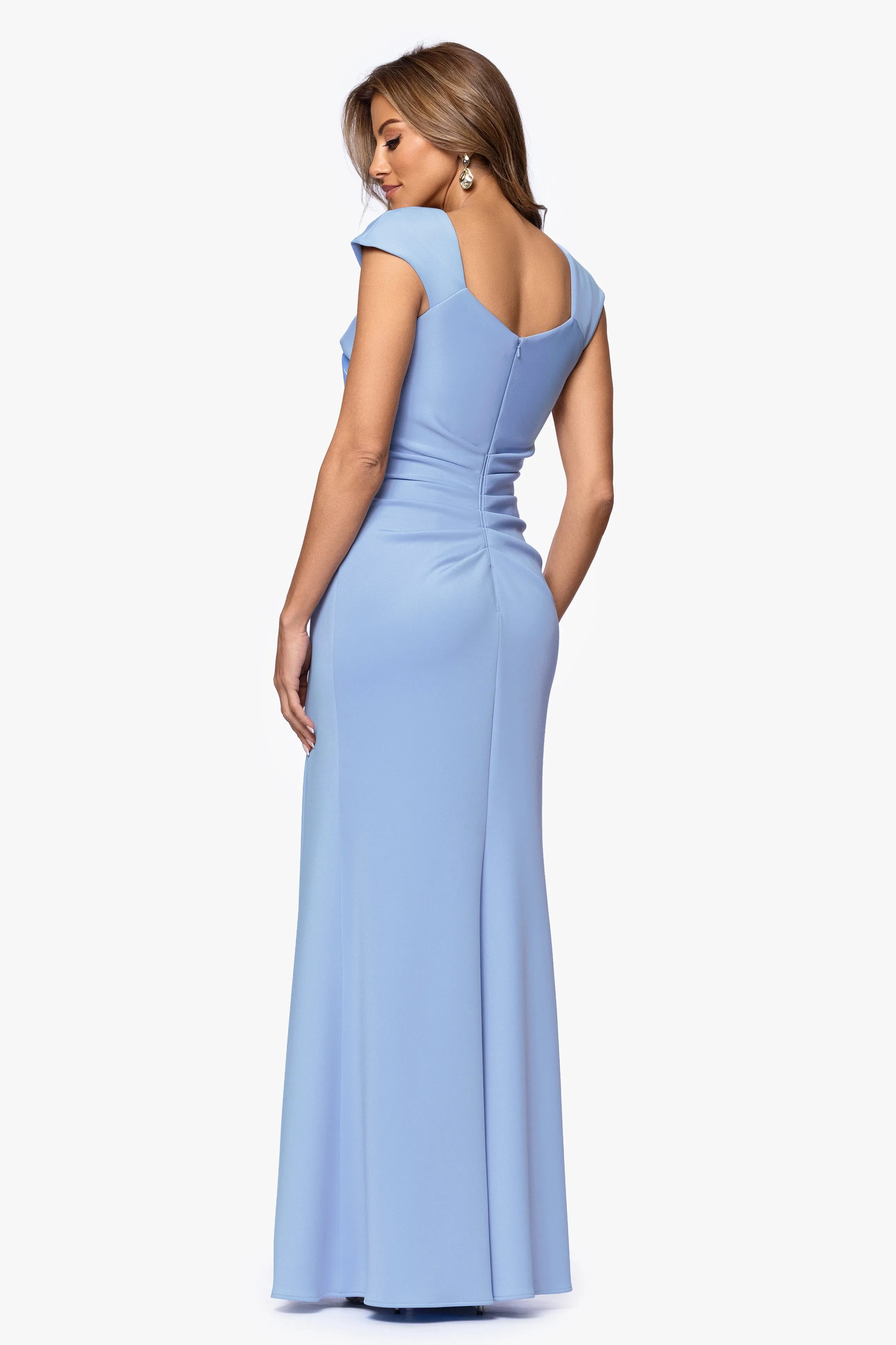 Petite "Lenore " Long Asymmetrical Neckline Techno Scuba Dress sold by Xscape product image thumbnail 3