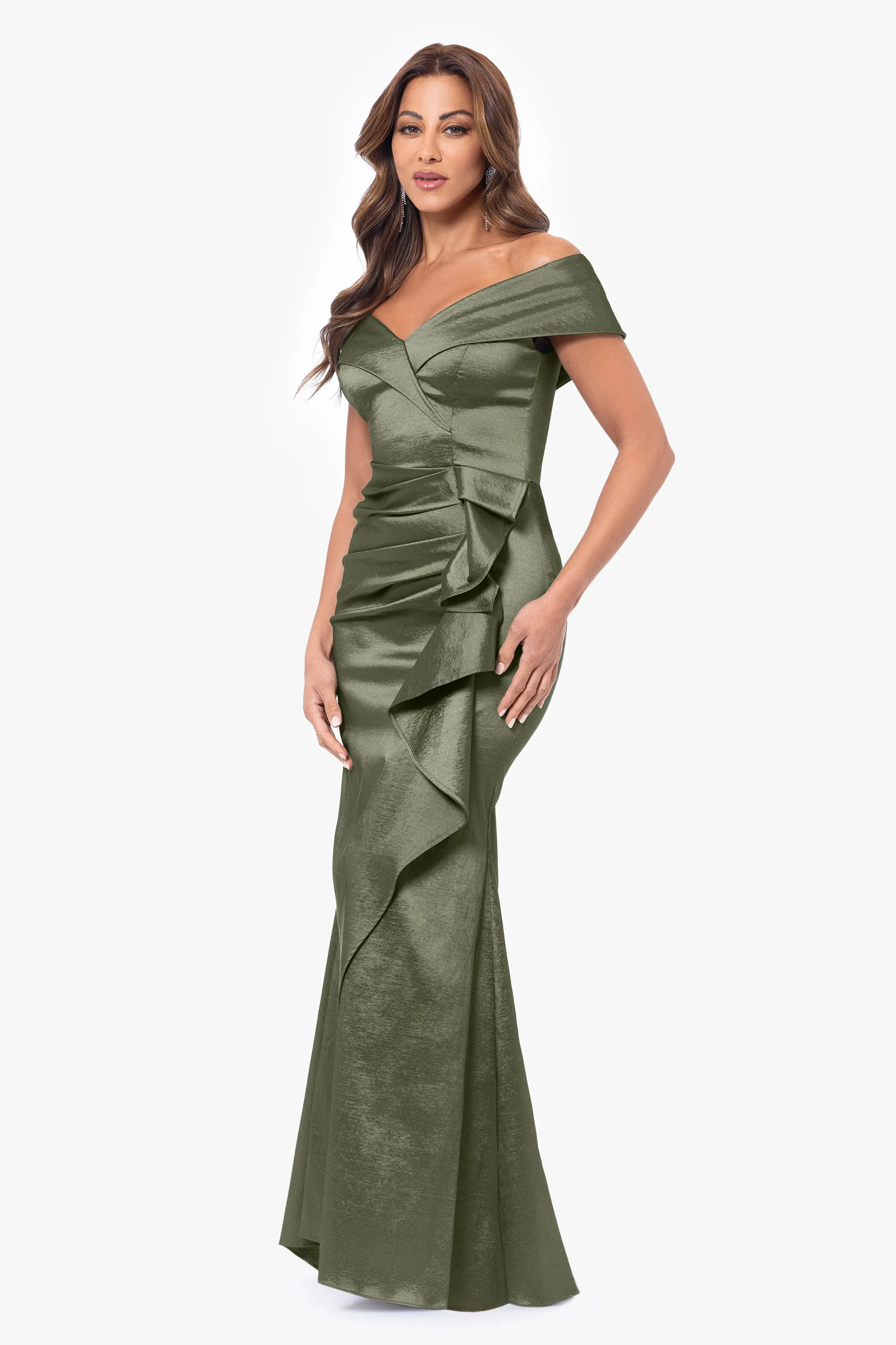 "Tilly" Long Off the Shoulder Ruffle Gown sold by Xscape product image thumbnail 4