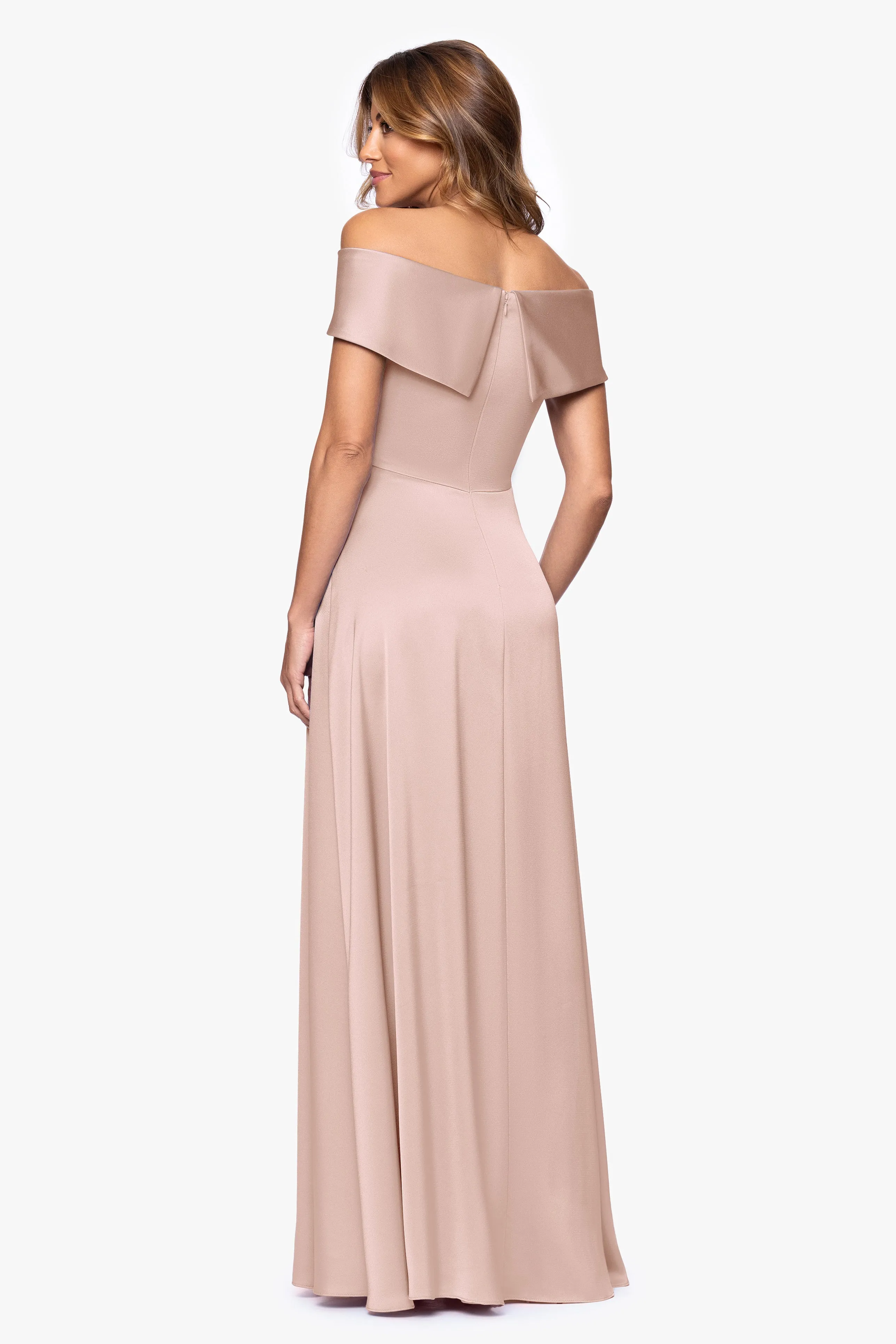 "May" Satin Draped Off the Shoulder Floor Length Dress sold by Xscape product image thumbnail 3