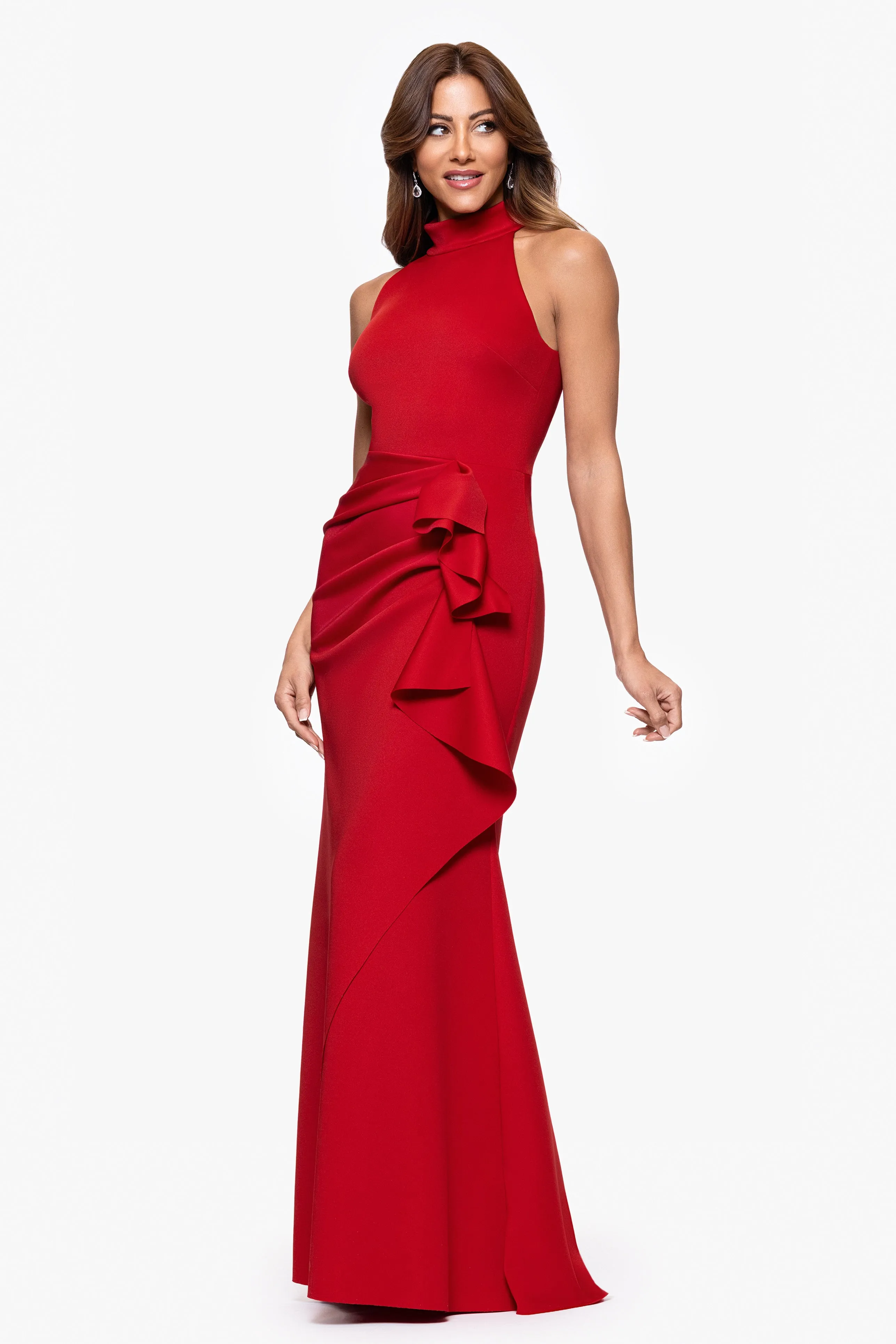 "Eden" Techno Scuba Mock Neck Ruffle Dress sold by Xscape product image thumbnail 4