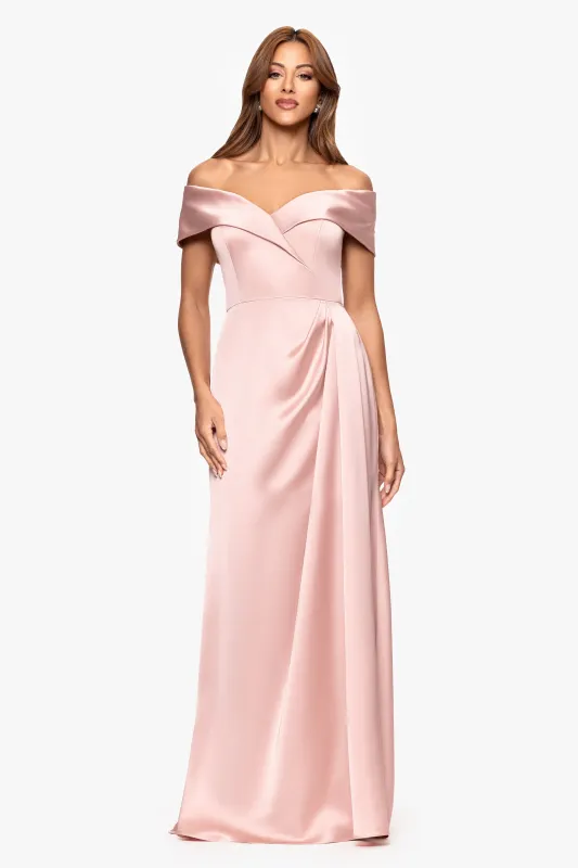 "Daliah" Satin Off the Shoulder Floor Length Dress sold by Xscape
