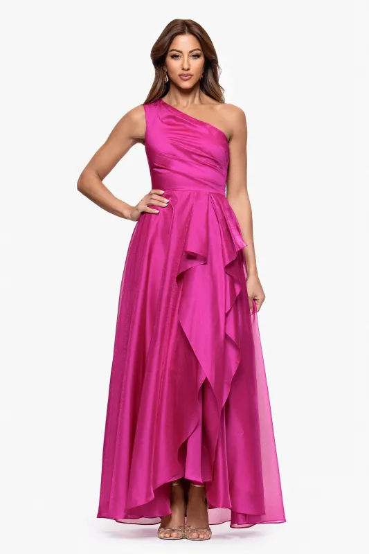 "Samantha" Organza One Shoulder Ruffle Floor Length Dress sold by Xscape