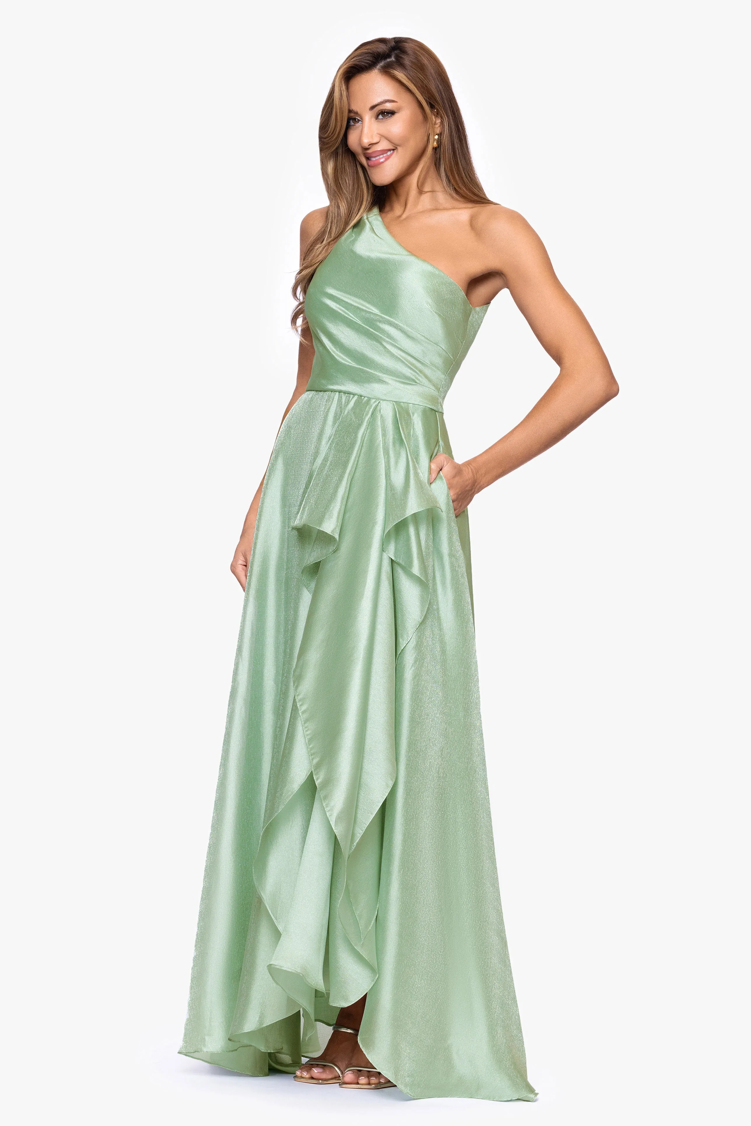 "Samantha" Organza One Shoulder Ruffle Floor Length Dress sold by Xscape product image thumbnail 4