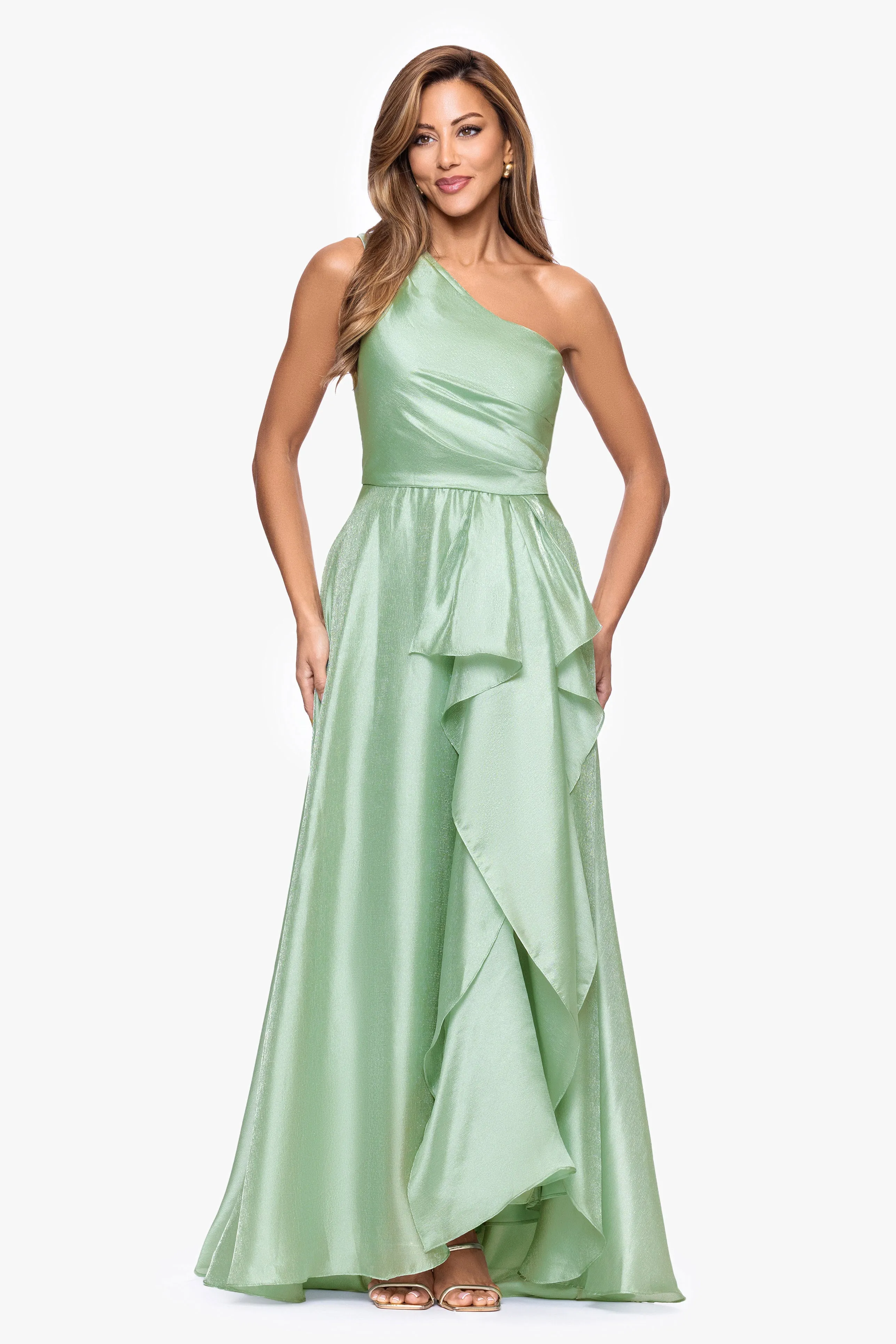 "Samantha" Organza One Shoulder Ruffle Floor Length Dress sold by Xscape
