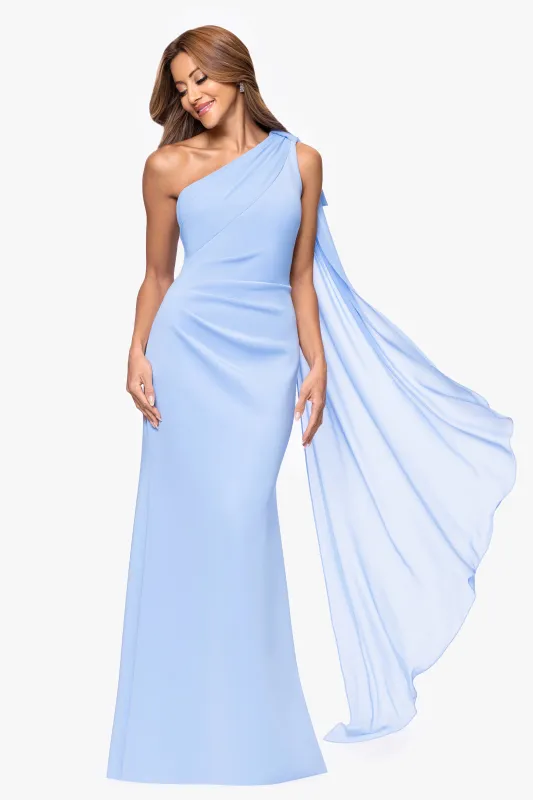 "Gwen" Techno Scuba One Shoulder Sash Floor Length Dress sold by Xscape