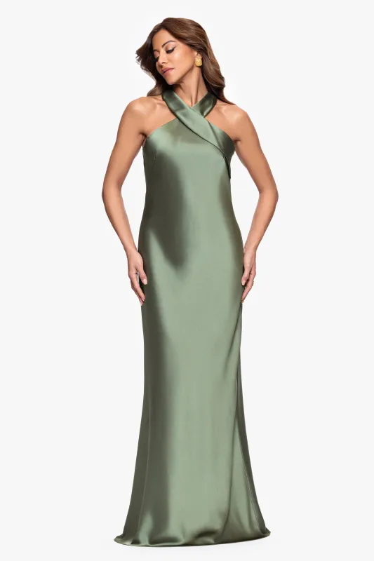 "Francesca" Satin Halter Tie Neck Floor Length Dress sold by Xscape