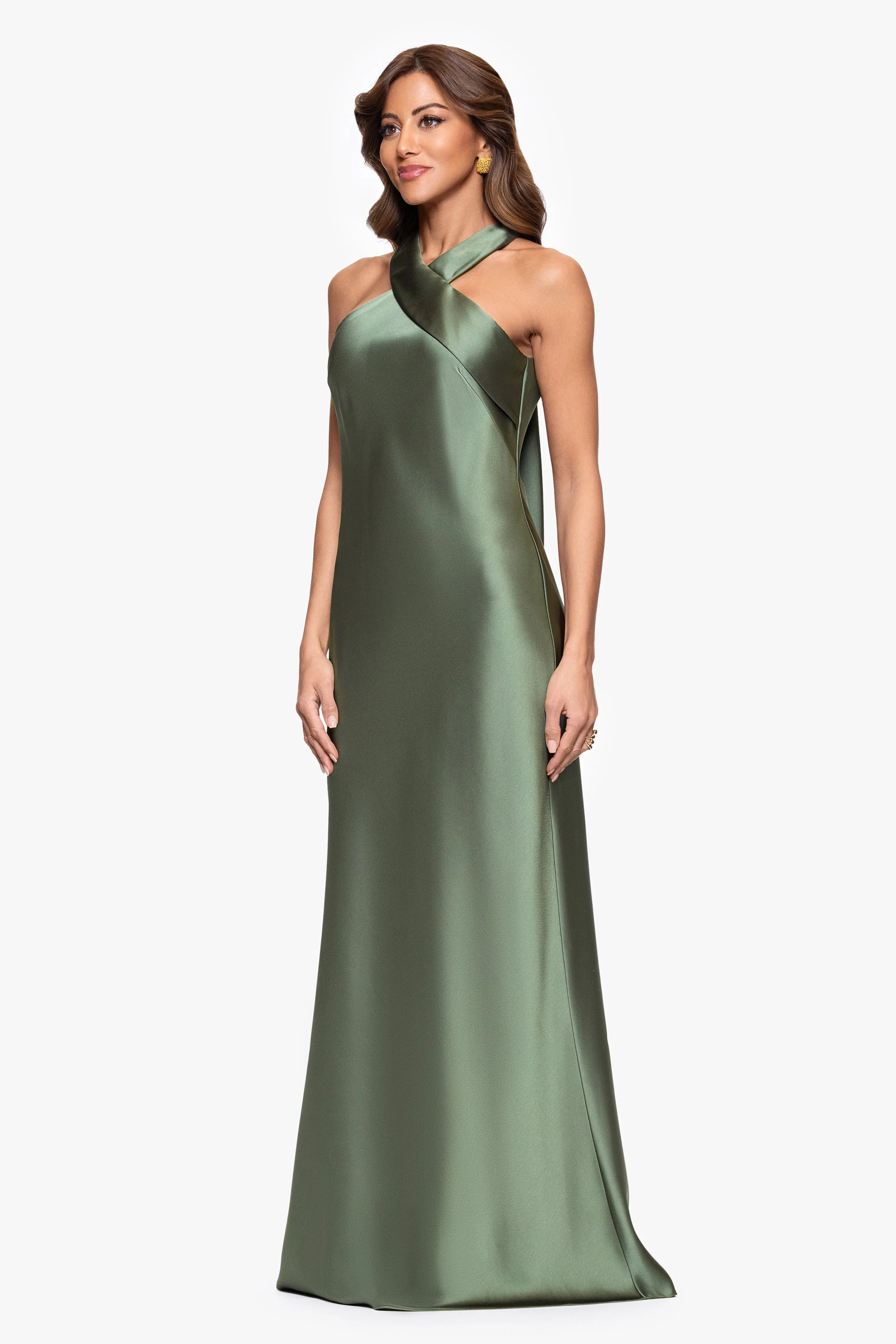 "Francesca" Satin Halter Tie Neck Floor Length Dress sold by Xscape product image thumbnail 4