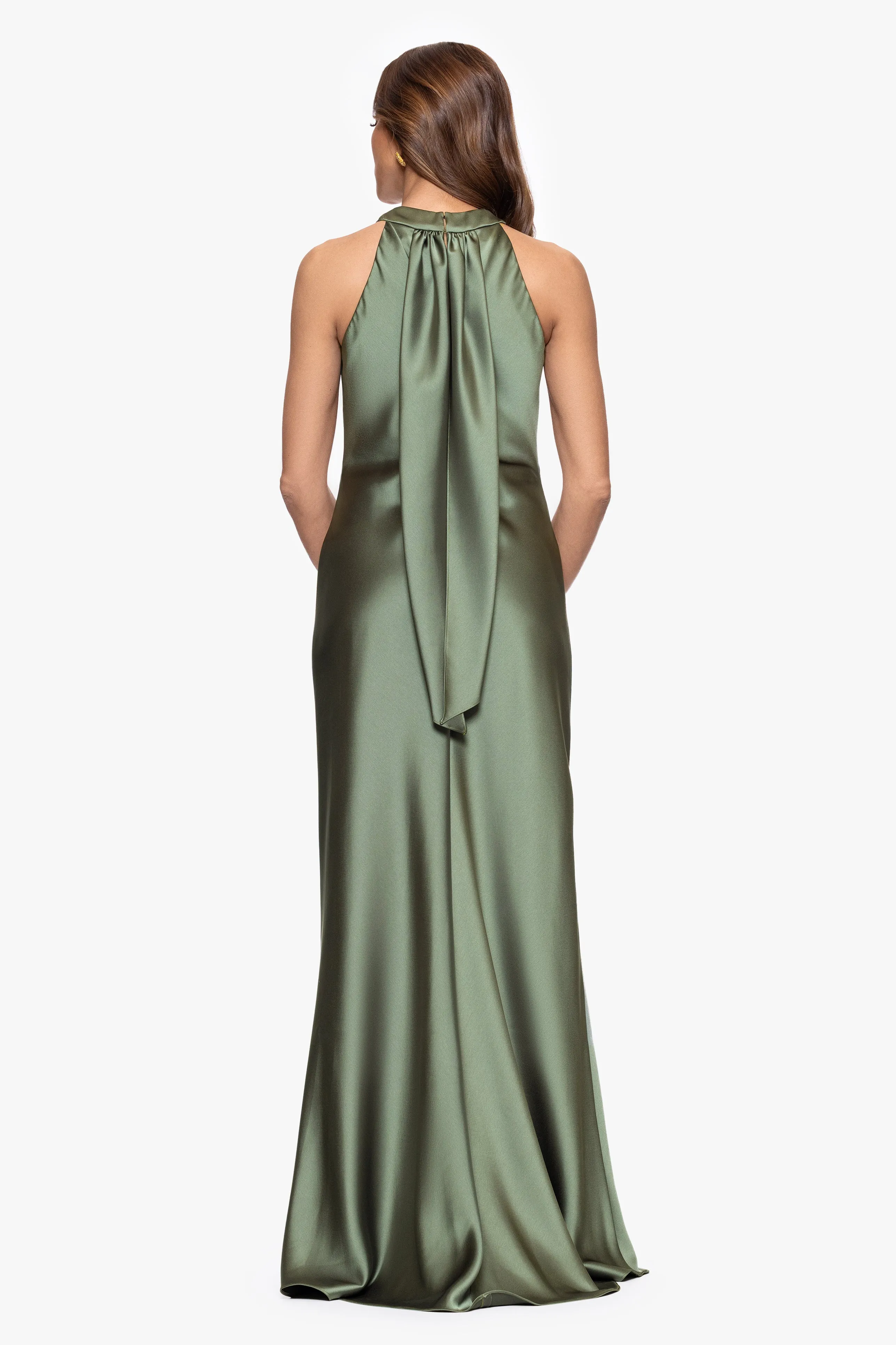 "Francesca" Satin Halter Tie Neck Floor Length Dress sold by Xscape product image thumbnail 3