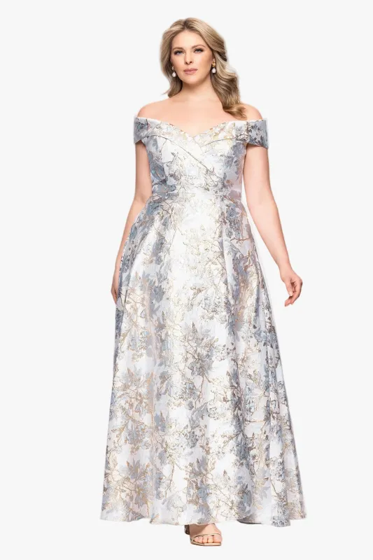 Plus "Melissa" Brocade Off the Should V-Neck Ballgown sold by Xscape