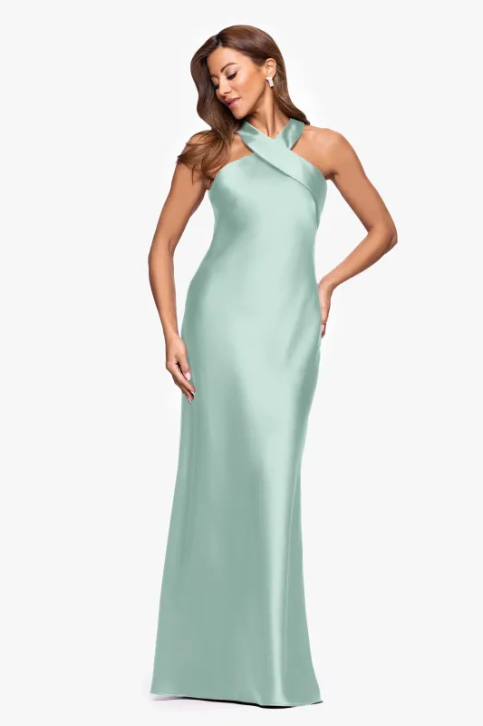 "Francesca" Satin Halter Tie Neck Floor Length Dress sold by Xscape