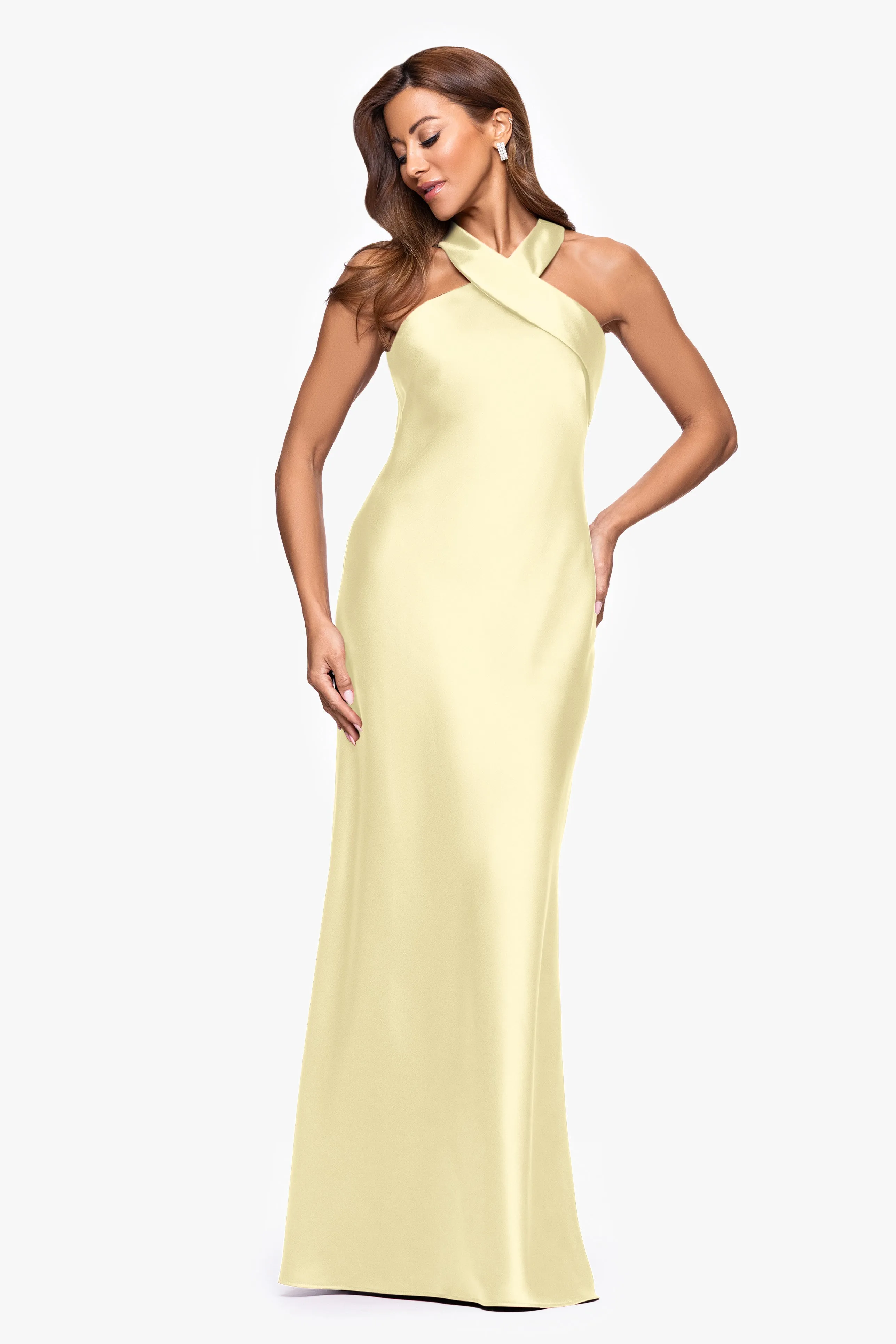 "Francesca" Satin Halter Tie Neck Floor Length Dress sold by Xscape product image thumbnail 4