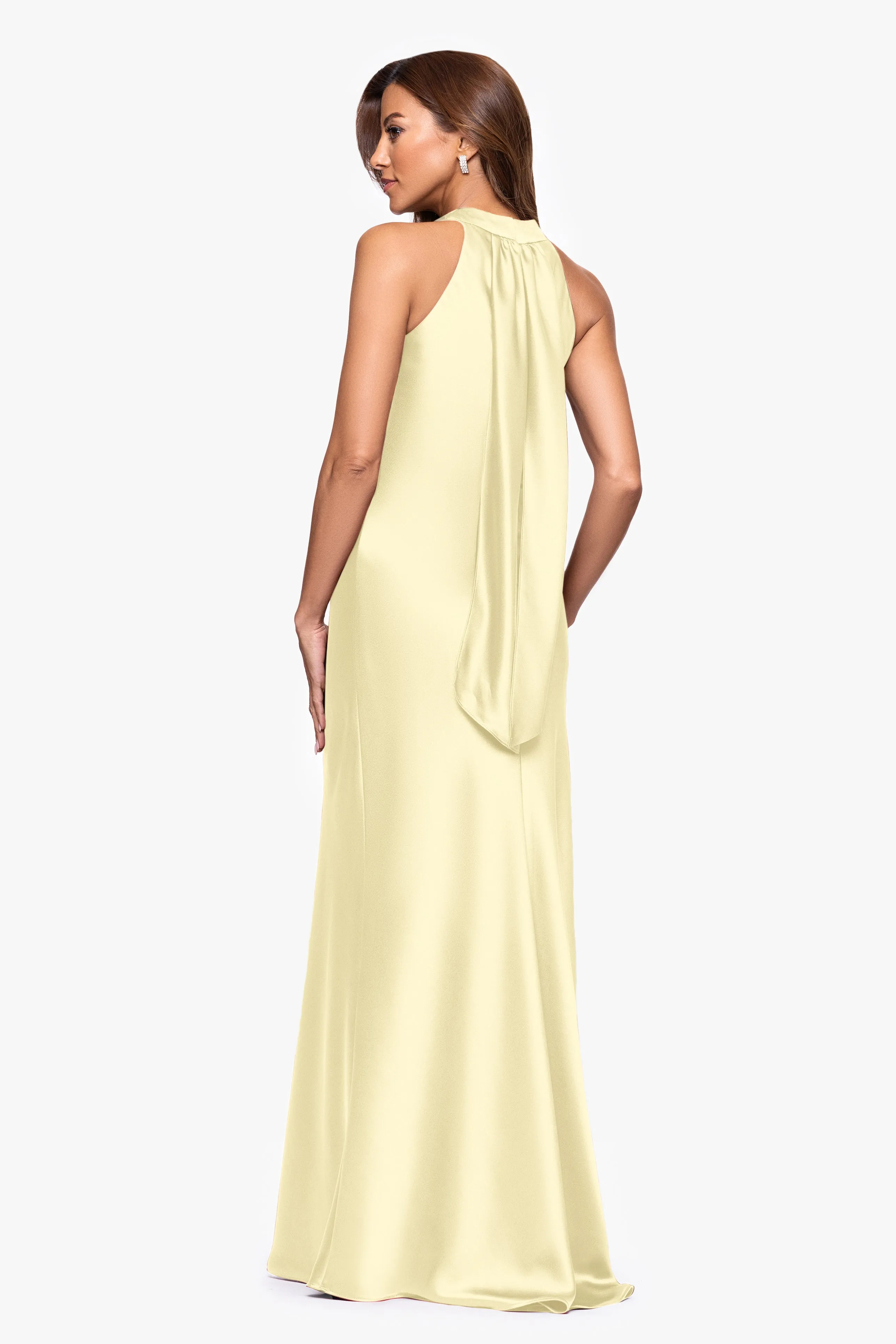 "Francesca" Satin Halter Tie Neck Floor Length Dress sold by Xscape product image thumbnail 3