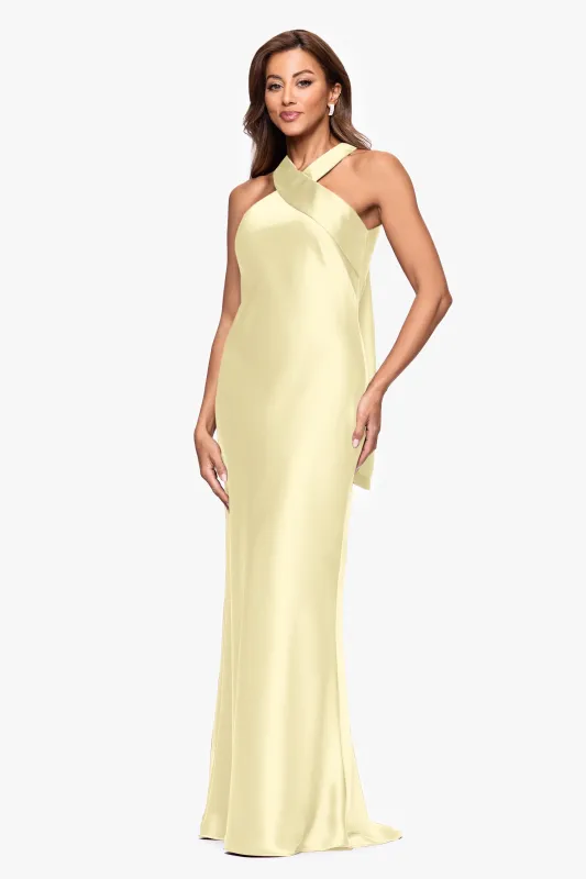 "Francesca" Satin Halter Tie Neck Floor Length Dress sold by Xscape