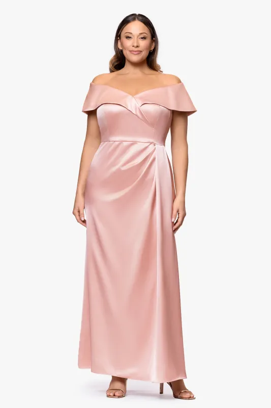 Plus "Daliah" Satin Off the Shoulder Floor Length Dress sold by Xscape