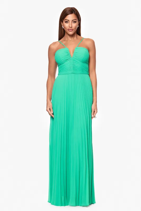 Petite "Kaia" Chiffon Pleated Floor Length Dress sold by Xscape
