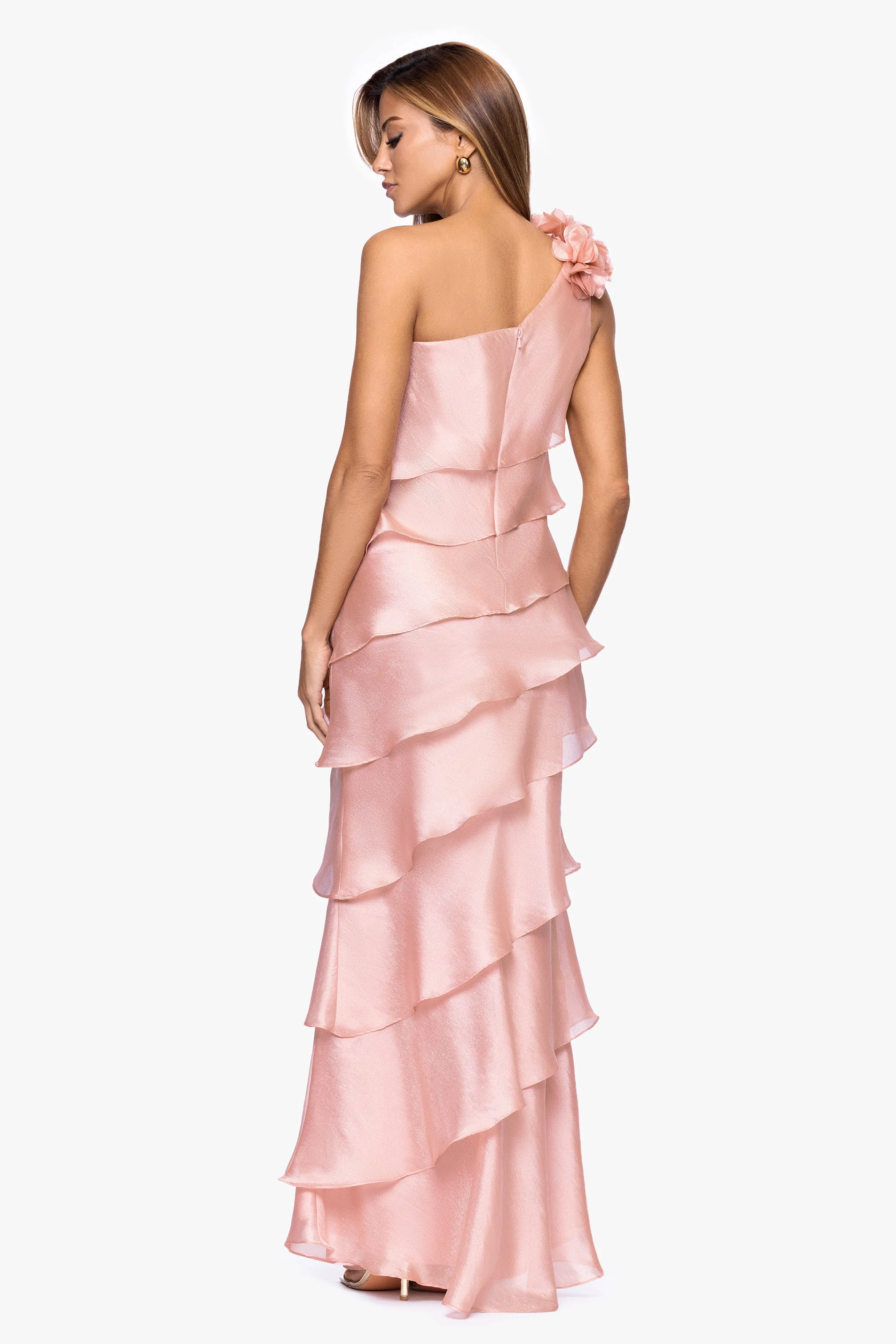 "Rosina" Long Metallic Organza Tiered One-Shoulder Dress sold by Xscape product image thumbnail 3