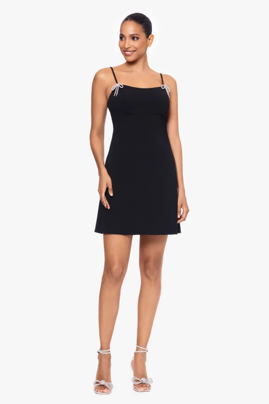 "Bethany" Scuba Crepe Rhinestone Bow Short Dress made by Xscape