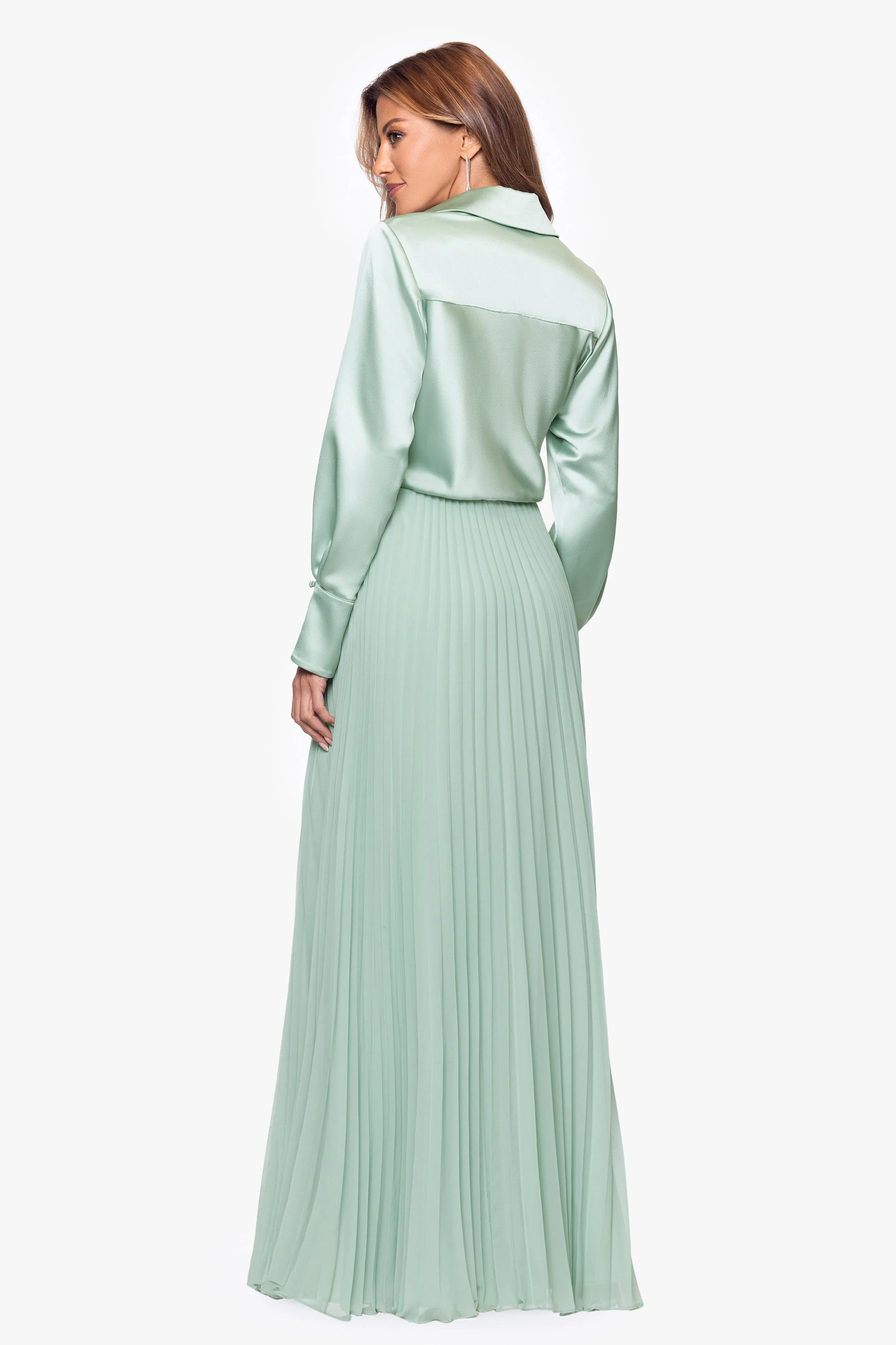 "Brooke" Satin and Chiffon Long Sleeve Floor Length Dress sold by Xscape product image thumbnail 3
