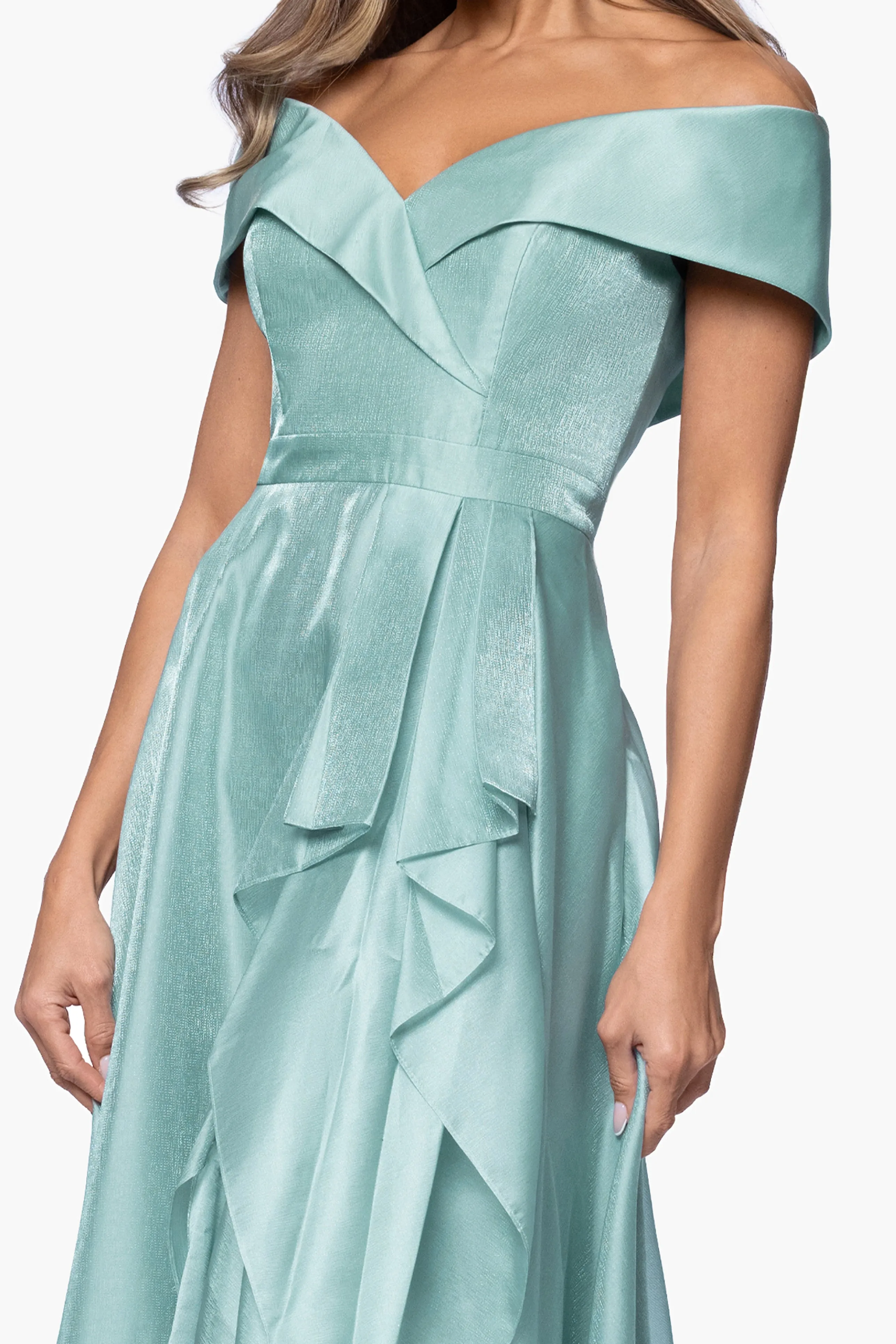 "Gina" Organza Off the Shoulder Ruffle Floor Length Dress sold by Xscape product image thumbnail 2