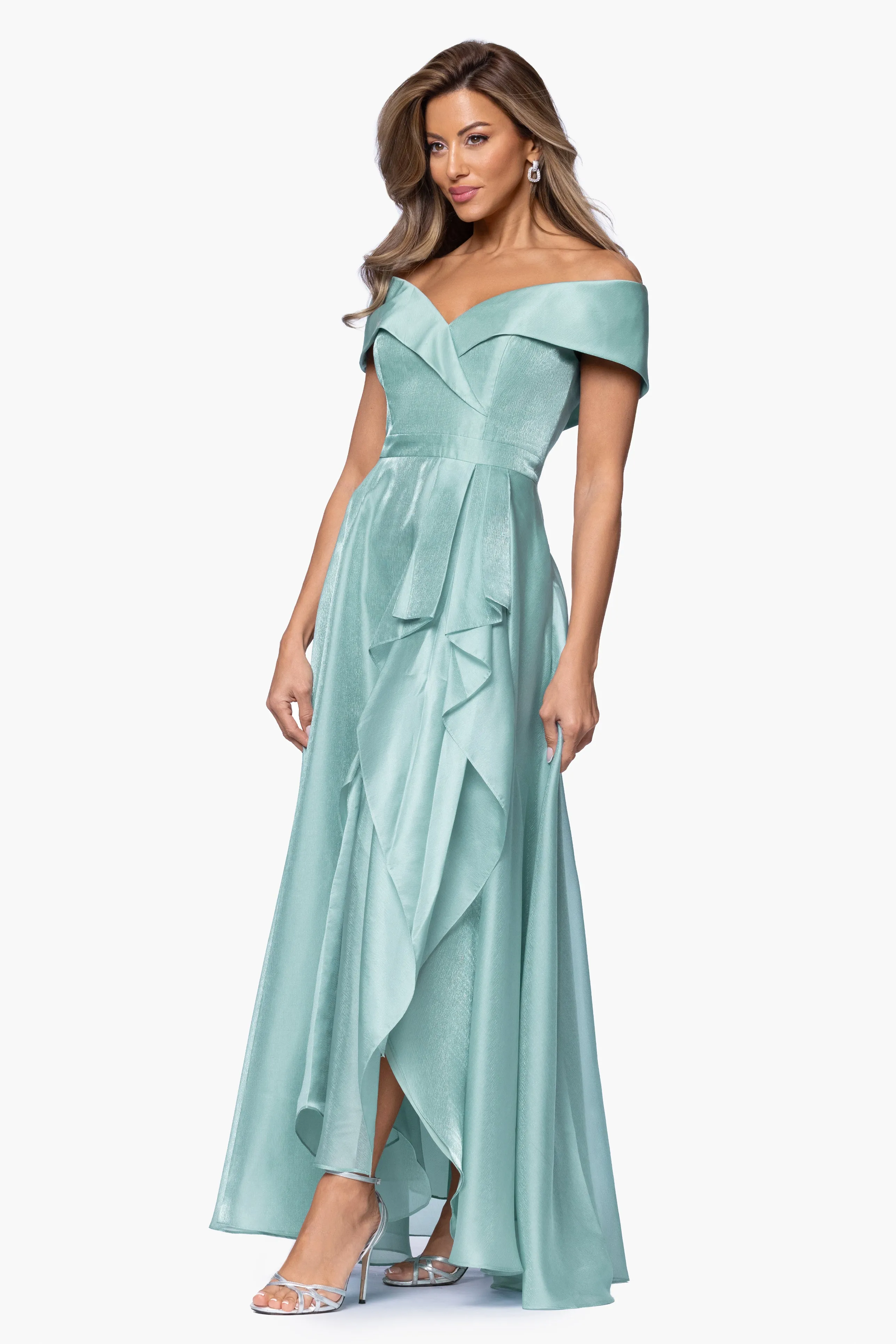 "Gina" Organza Off the Shoulder Ruffle Floor Length Dress sold by Xscape product image thumbnail 4