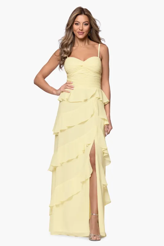"Penny" Chiffon Tiered Ruffle Floor Length Dress sold by Xscape