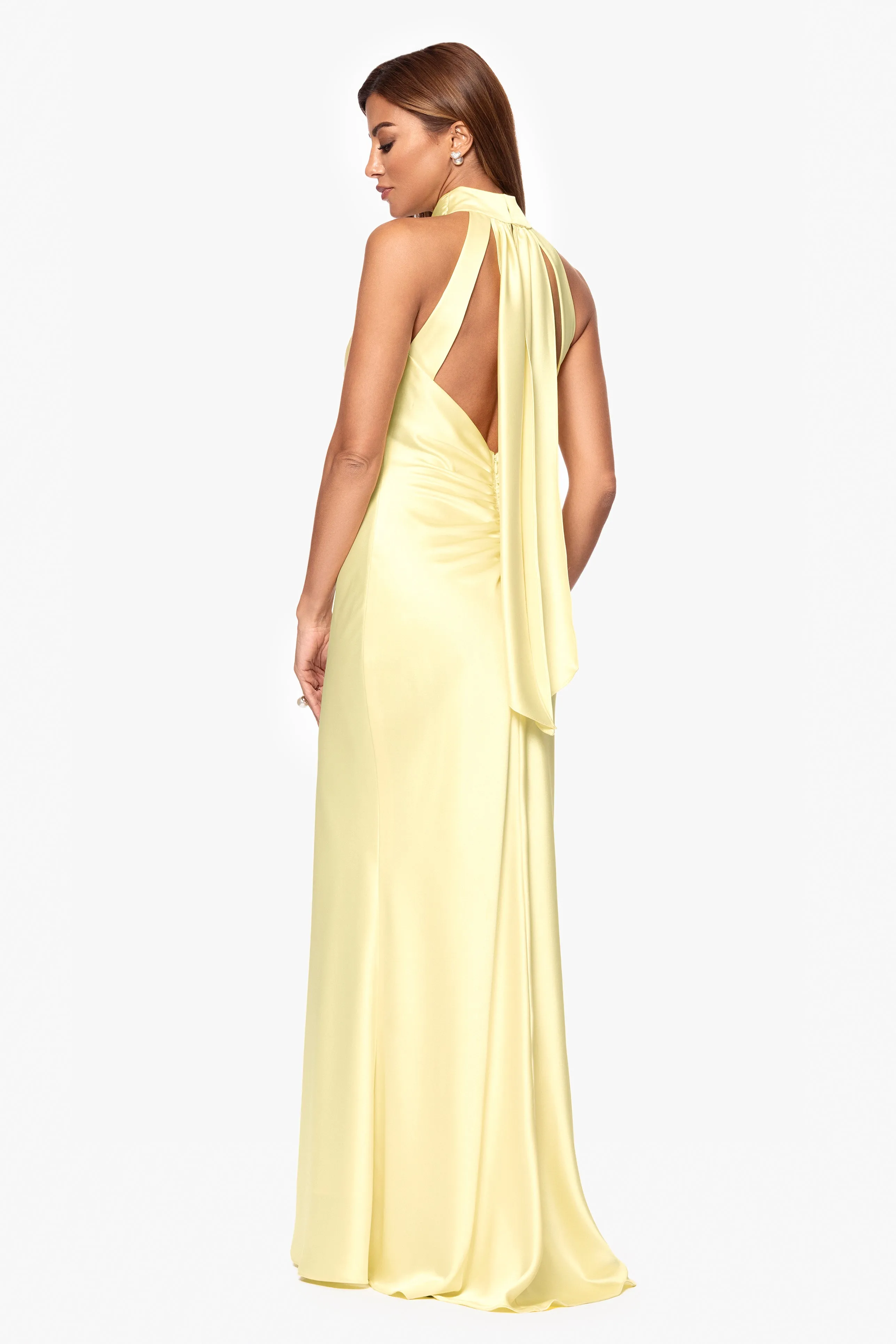 "Ruth" Satin High Tie Neck Backless Floor Length Dress sold by Xscape product image thumbnail 3