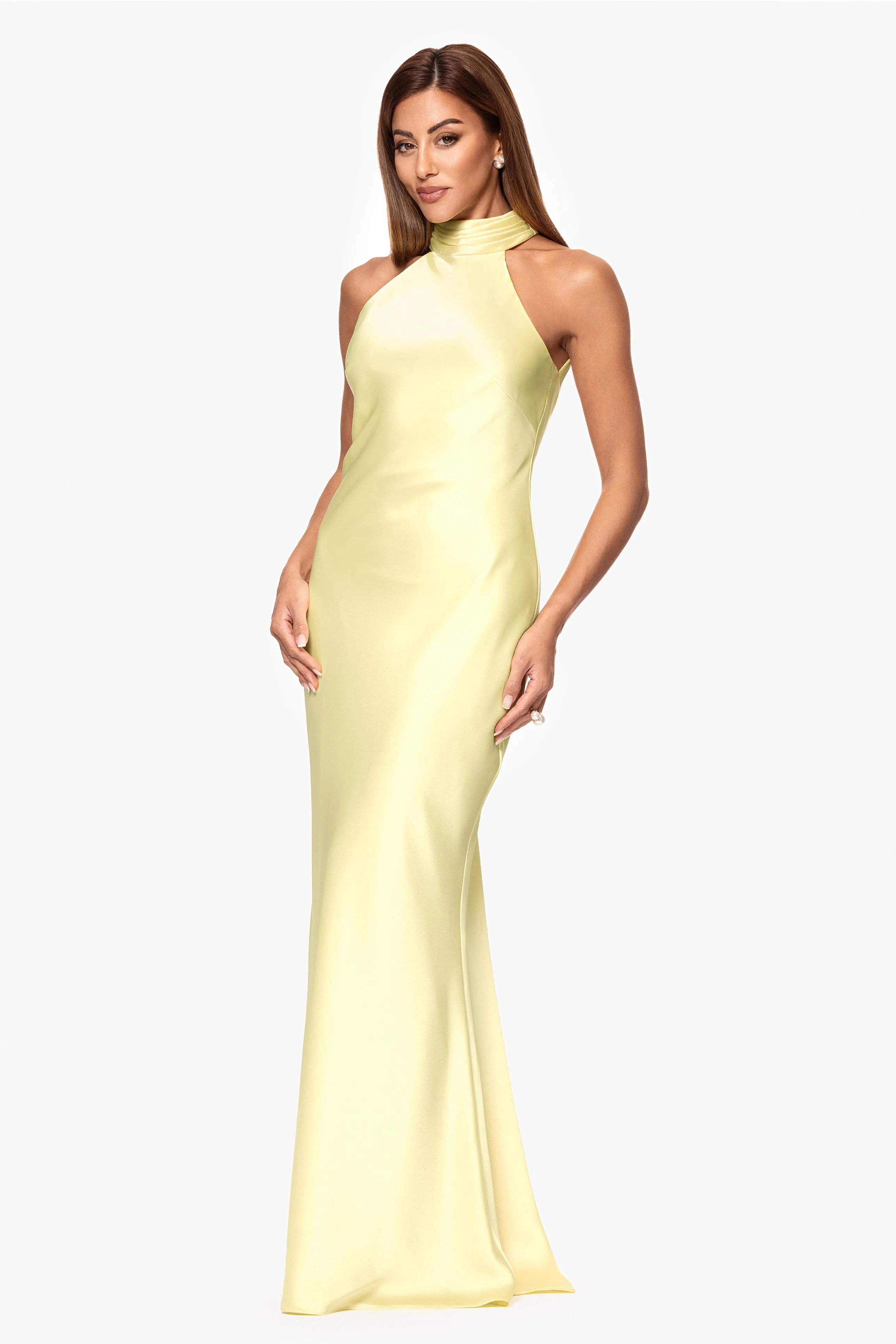 "Ruth" Satin High Tie Neck Backless Floor Length Dress sold by Xscape product image thumbnail 4