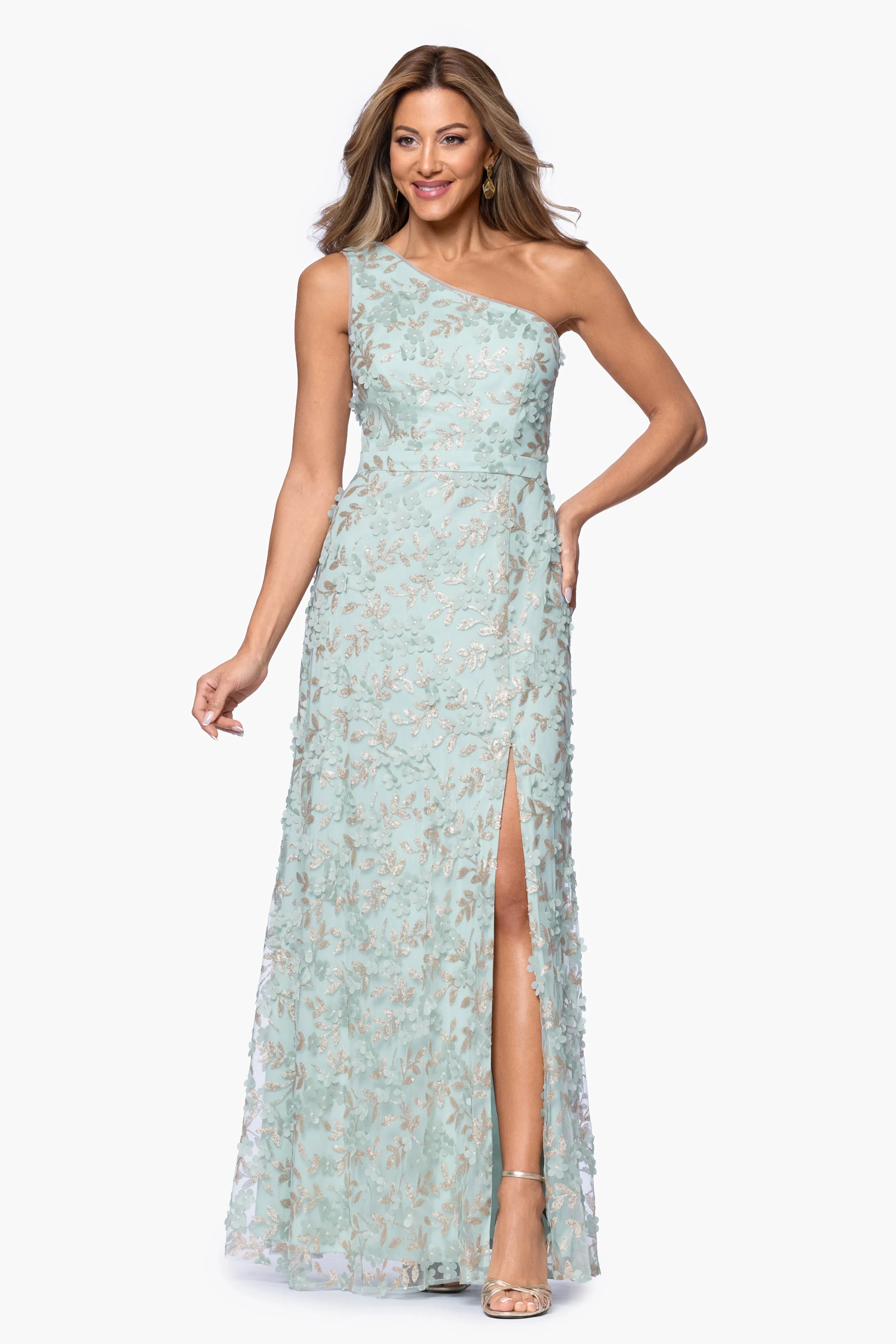 "Irina" 3D Flower One Shoulder Floor Length Dress sold by Xscape product image thumbnail 5