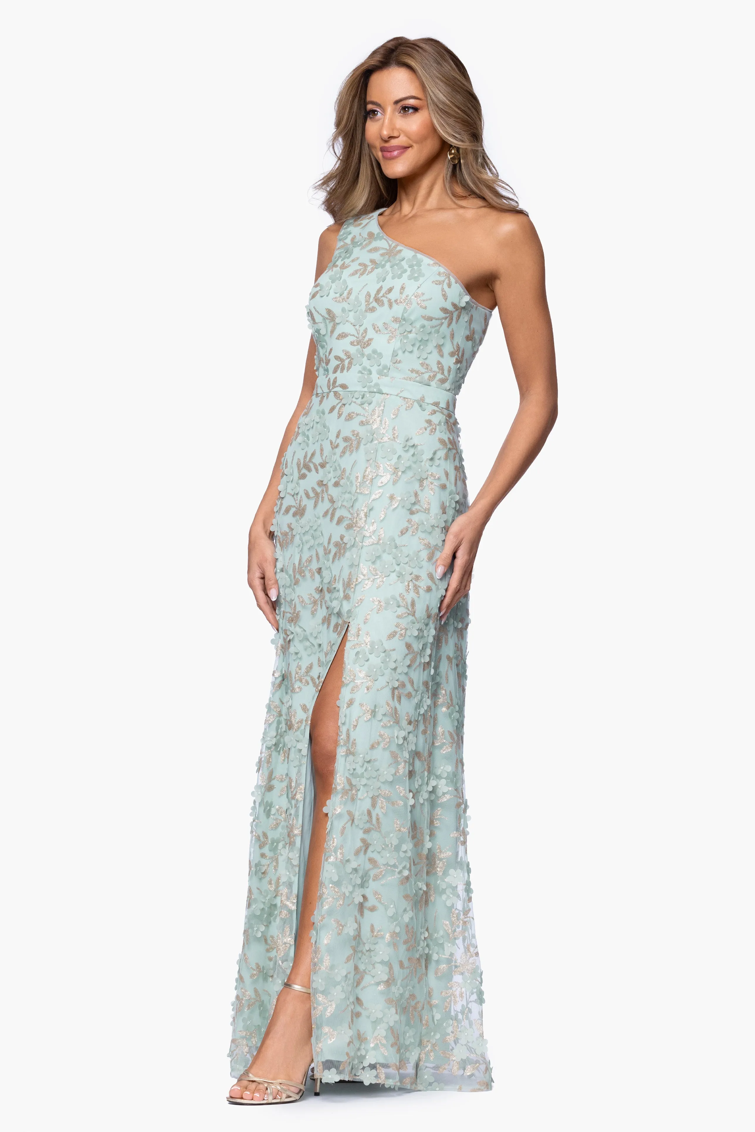 "Irina" 3D Flower One Shoulder Floor Length Dress sold by Xscape product image thumbnail 4