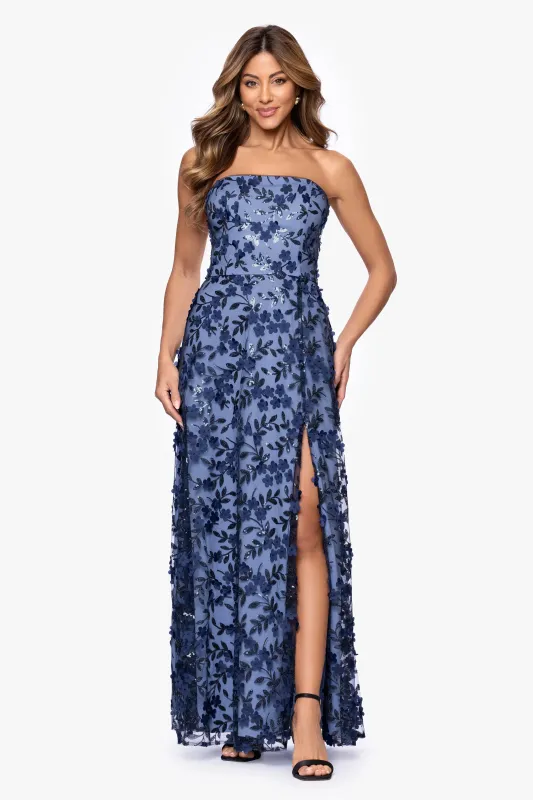 "Lola" Sequin Flower Embellished Floor Length Dress sold by Xscape