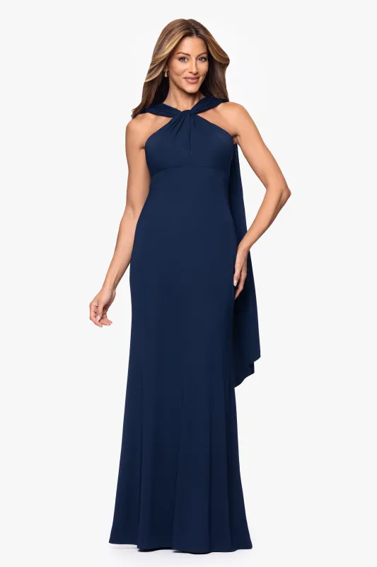 "Vicki" Sheer Jersey Scarf Halter Neck Floor Length Dress made by Xscape