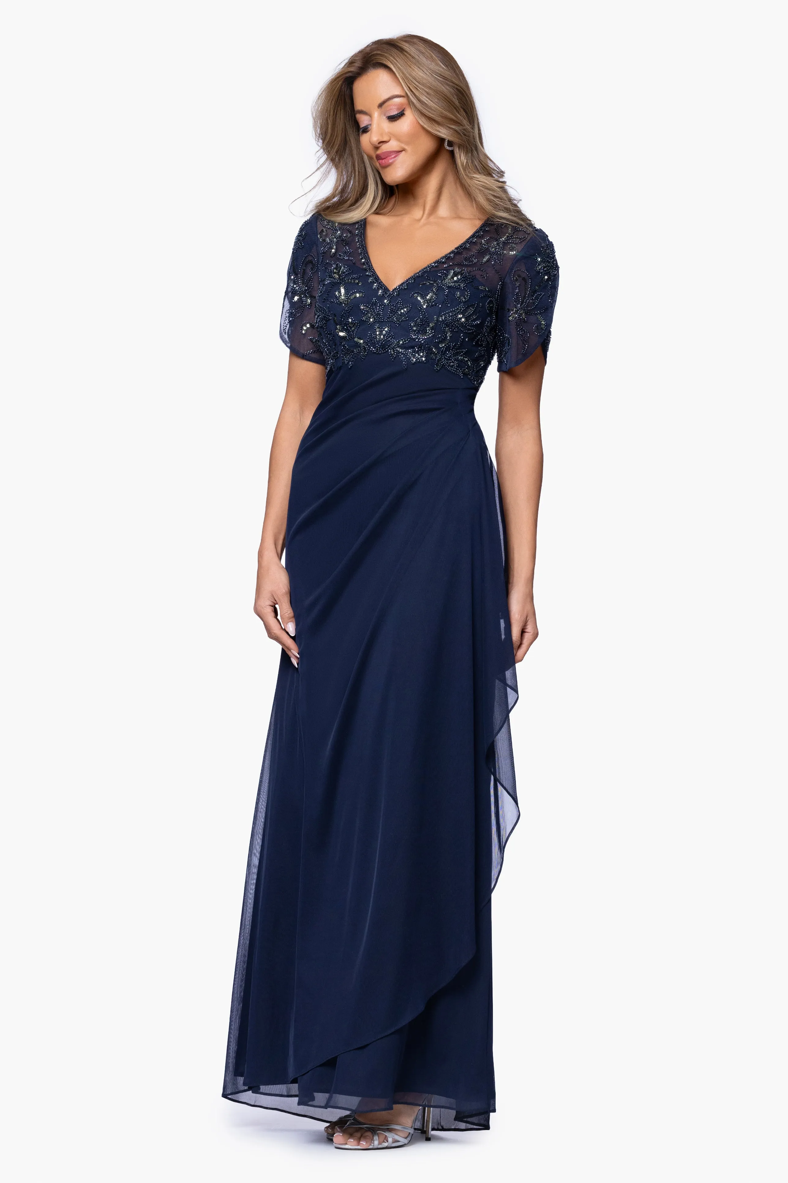 "Giselle" Sheer Jersey Beaded V-Neck Floor Length Dress sold by Xscape product image thumbnail 5