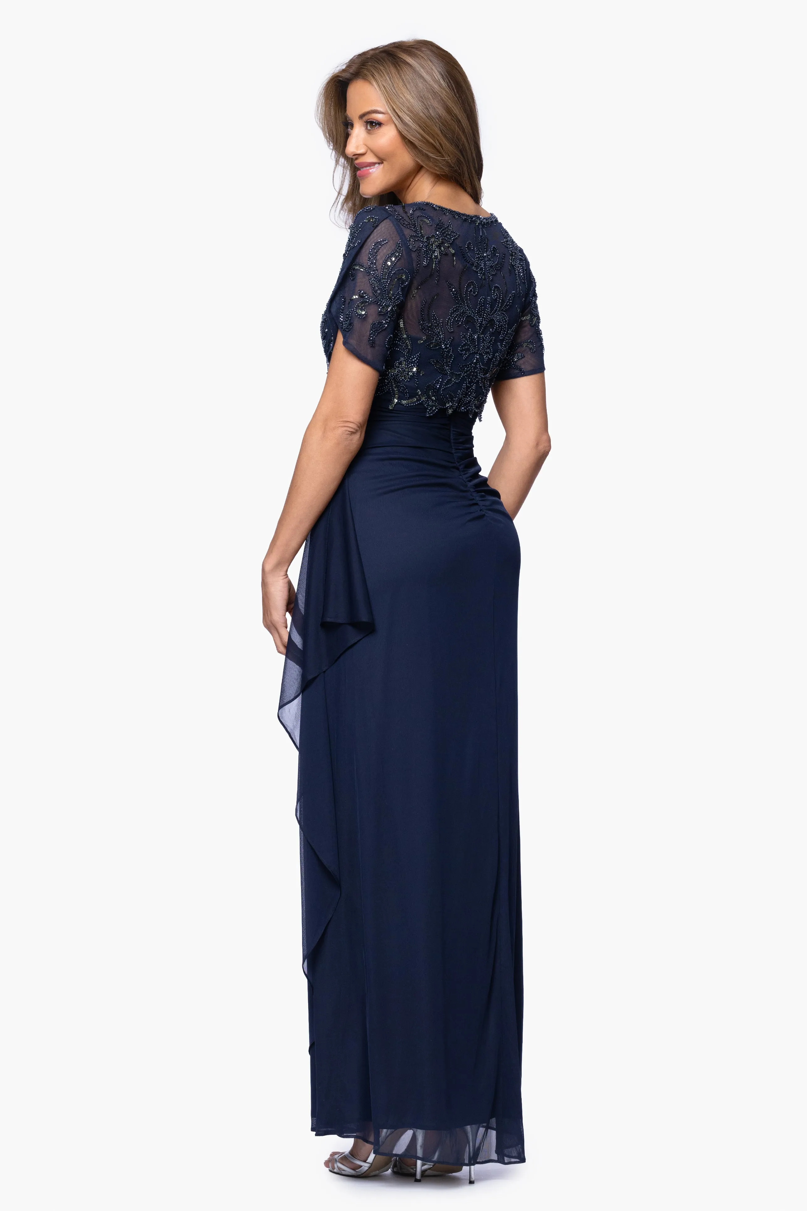 "Giselle" Sheer Jersey Beaded V-Neck Floor Length Dress sold by Xscape product image thumbnail 4