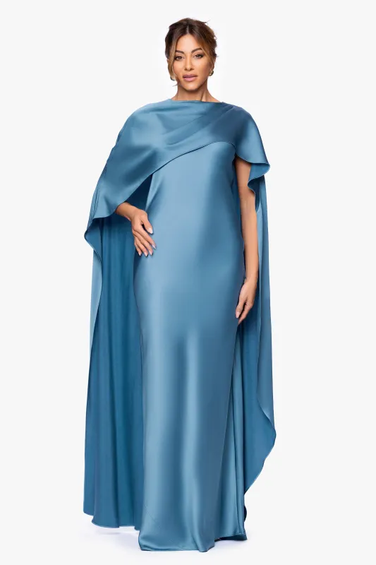 "Tallulah" Satin Overlay Cape Floor Length Dress sold by Xscape