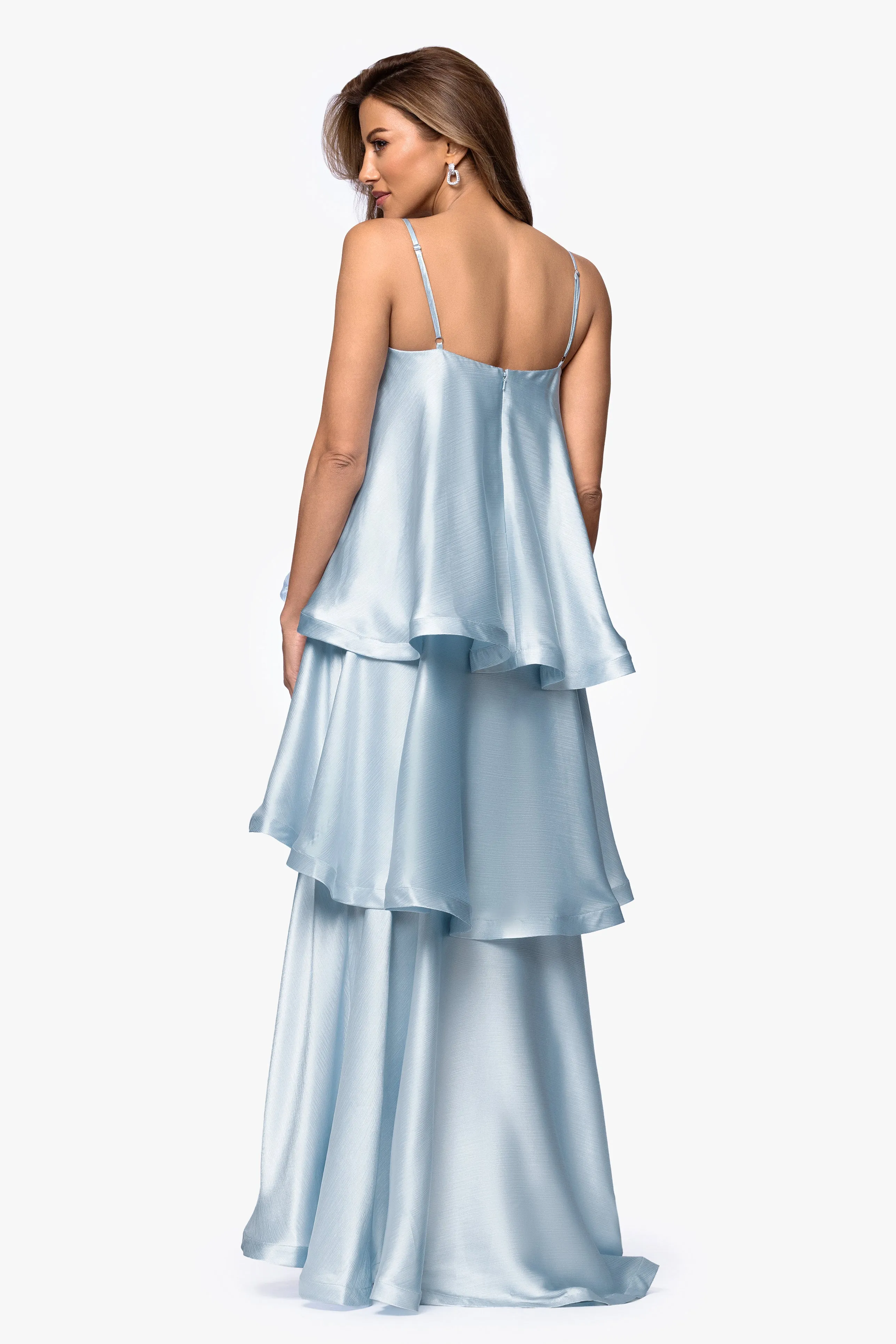 "Meadow" Satin Tiered Sphaghetti Strap Dress sold by Xscape product image thumbnail 3
