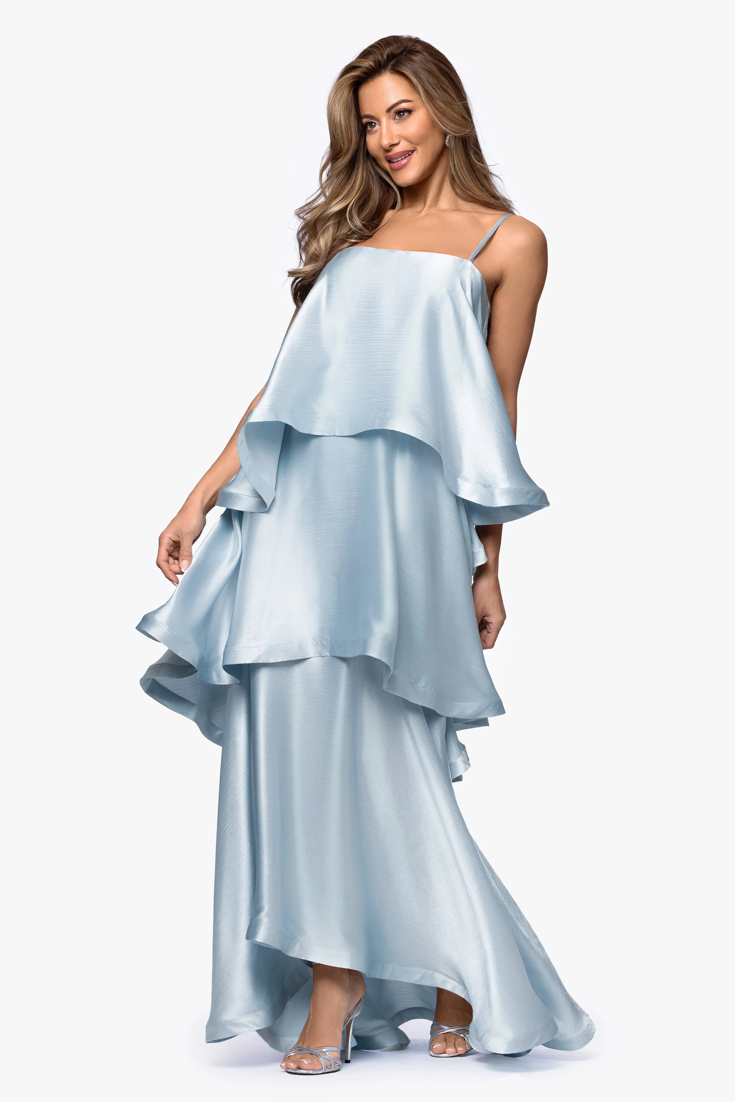 "Meadow" Satin Tiered Sphaghetti Strap Dress sold by Xscape product image thumbnail 4