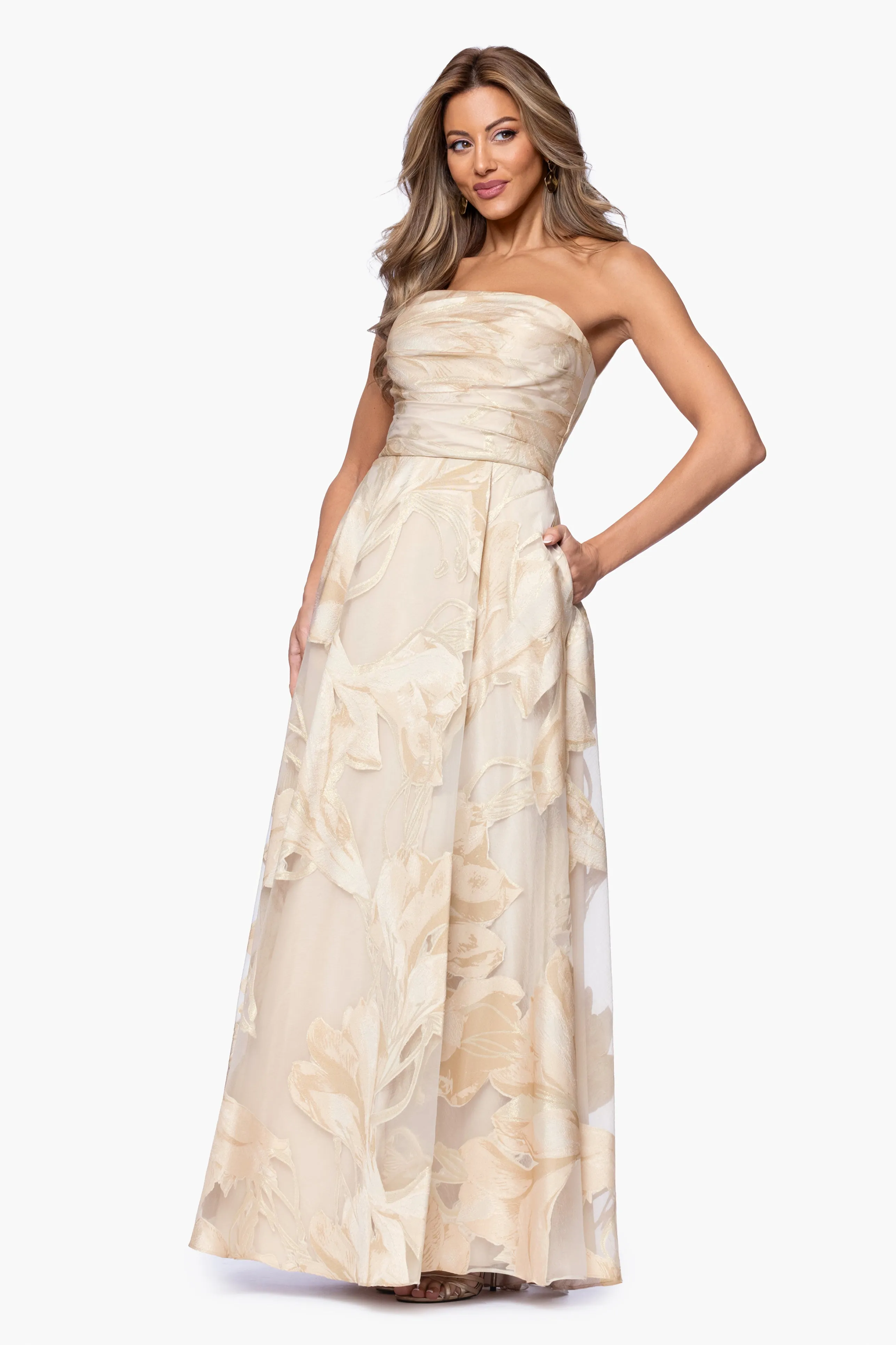 "Shania" Jacquard Strapless Floor Length Dress sold by Xscape product image thumbnail 4
