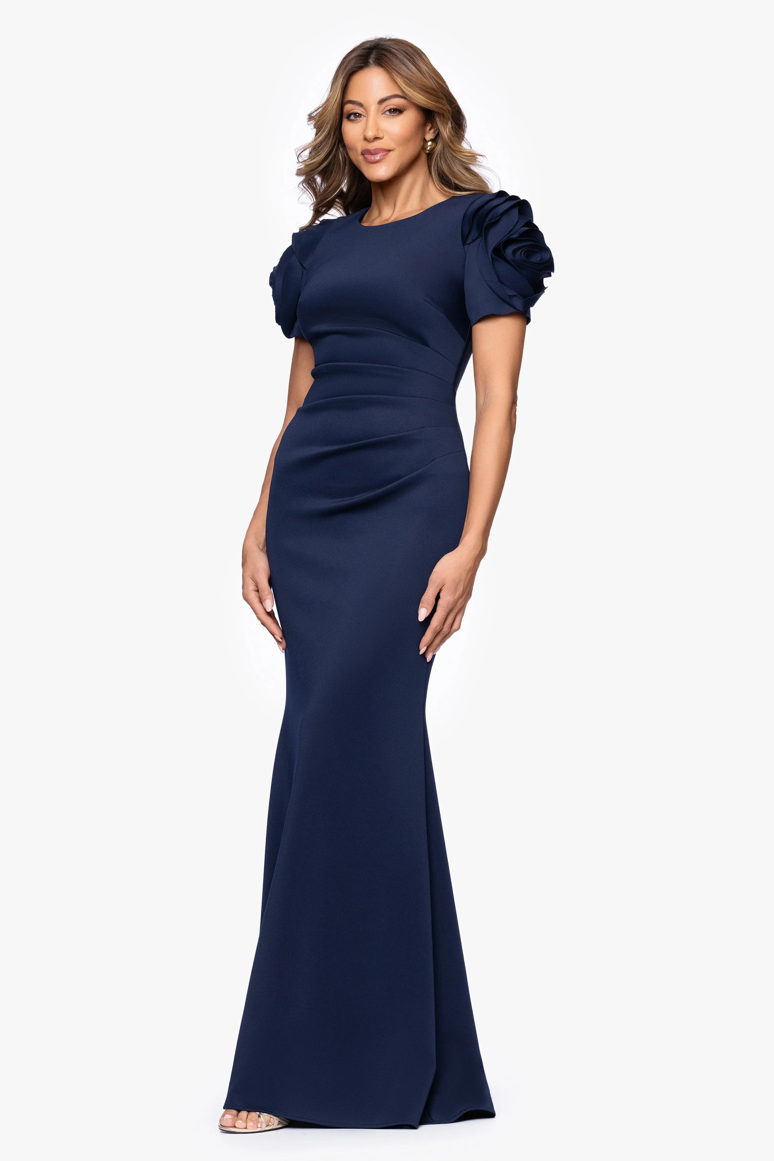 "Cami" Long Scuba Crepe with Flower Shoulder Dress sold by Xscape product image thumbnail 4