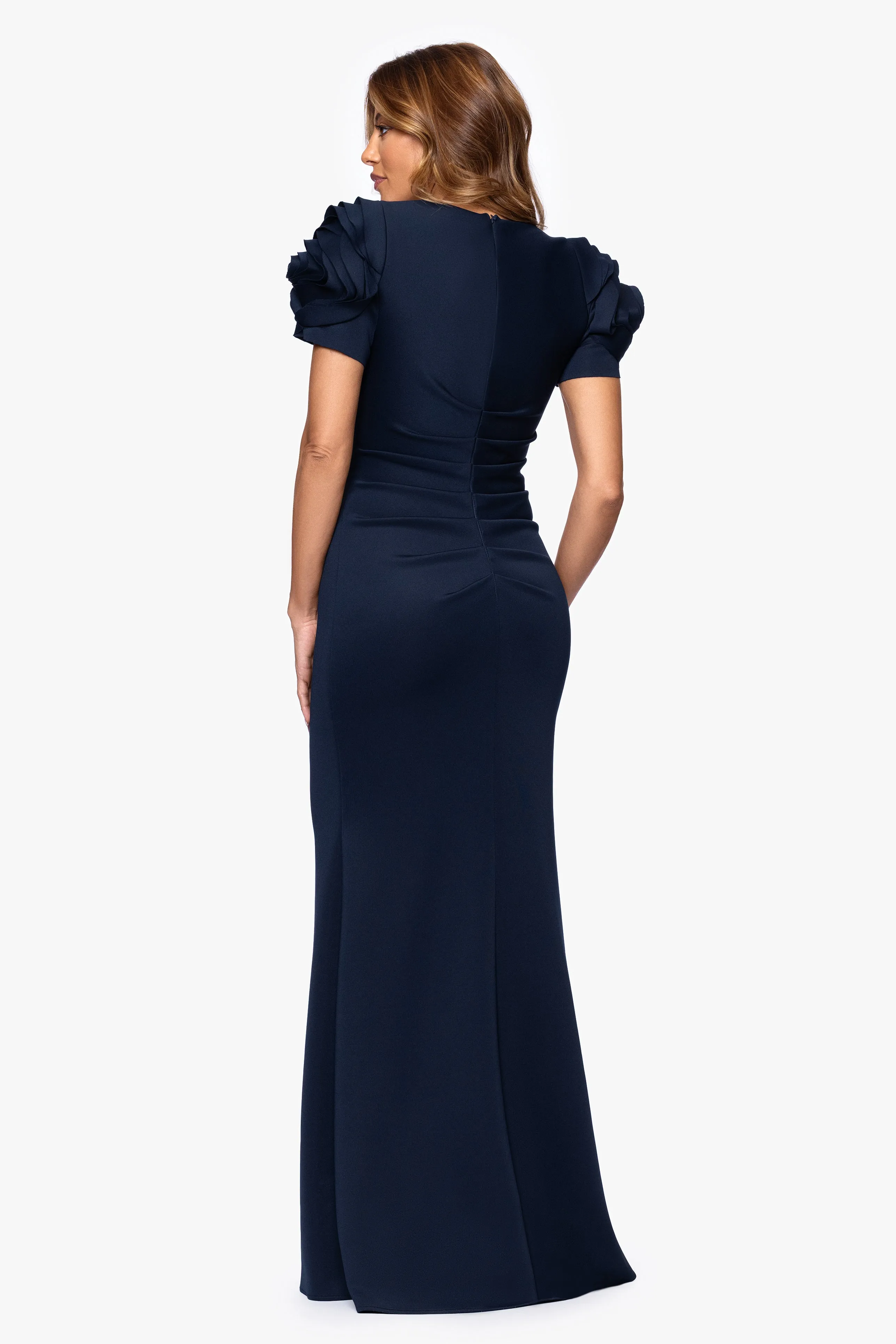 "Cami" Long Scuba Crepe with Flower Shoulder Dress sold by Xscape product image thumbnail 3