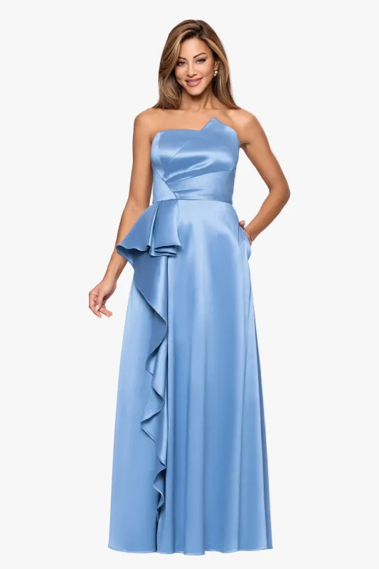 Petite "Marjorie" Mikado Asymmetrical Neckline Floor Length Dress sold by Xscape