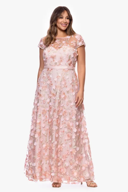 Plus "Sydnee" 3D Embellished Cap Sleeve Floor Length Dress made by Xscape