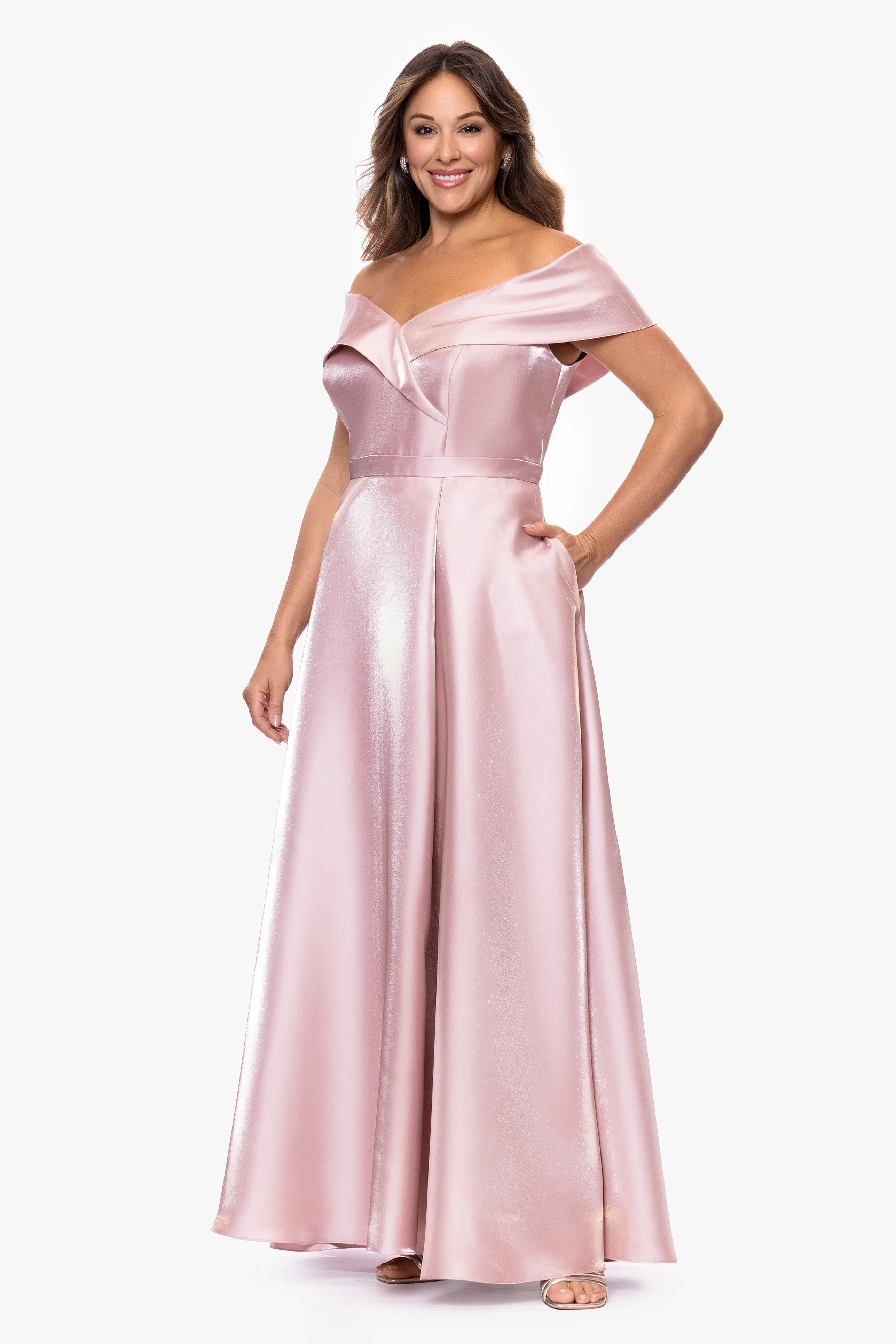 Plus "Laney" Mikado Off the Shoulder Floor Length Dress sold by Xscape product image thumbnail 4