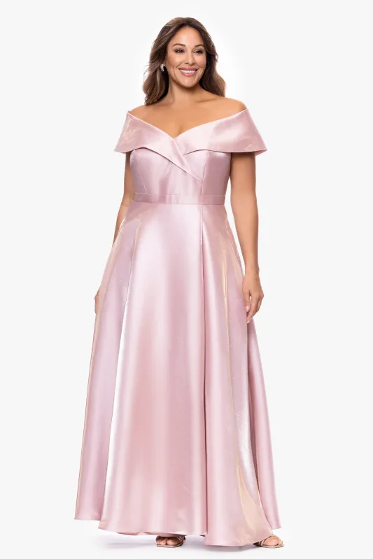 Plus "Laney" Mikado Off the Shoulder Floor Length Dress sold by Xscape