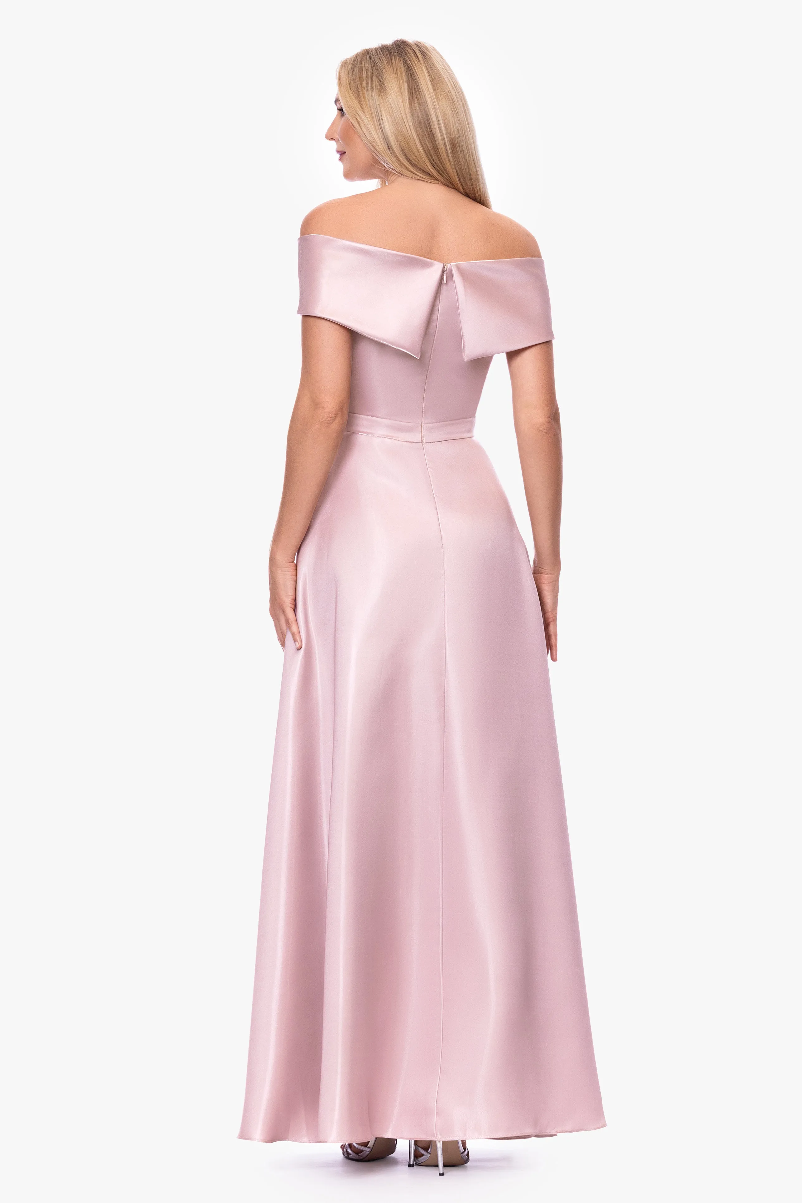 Petite "Laney" Mikado Off the Shoulder Floor Length Dress sold by Xscape product image thumbnail 3
