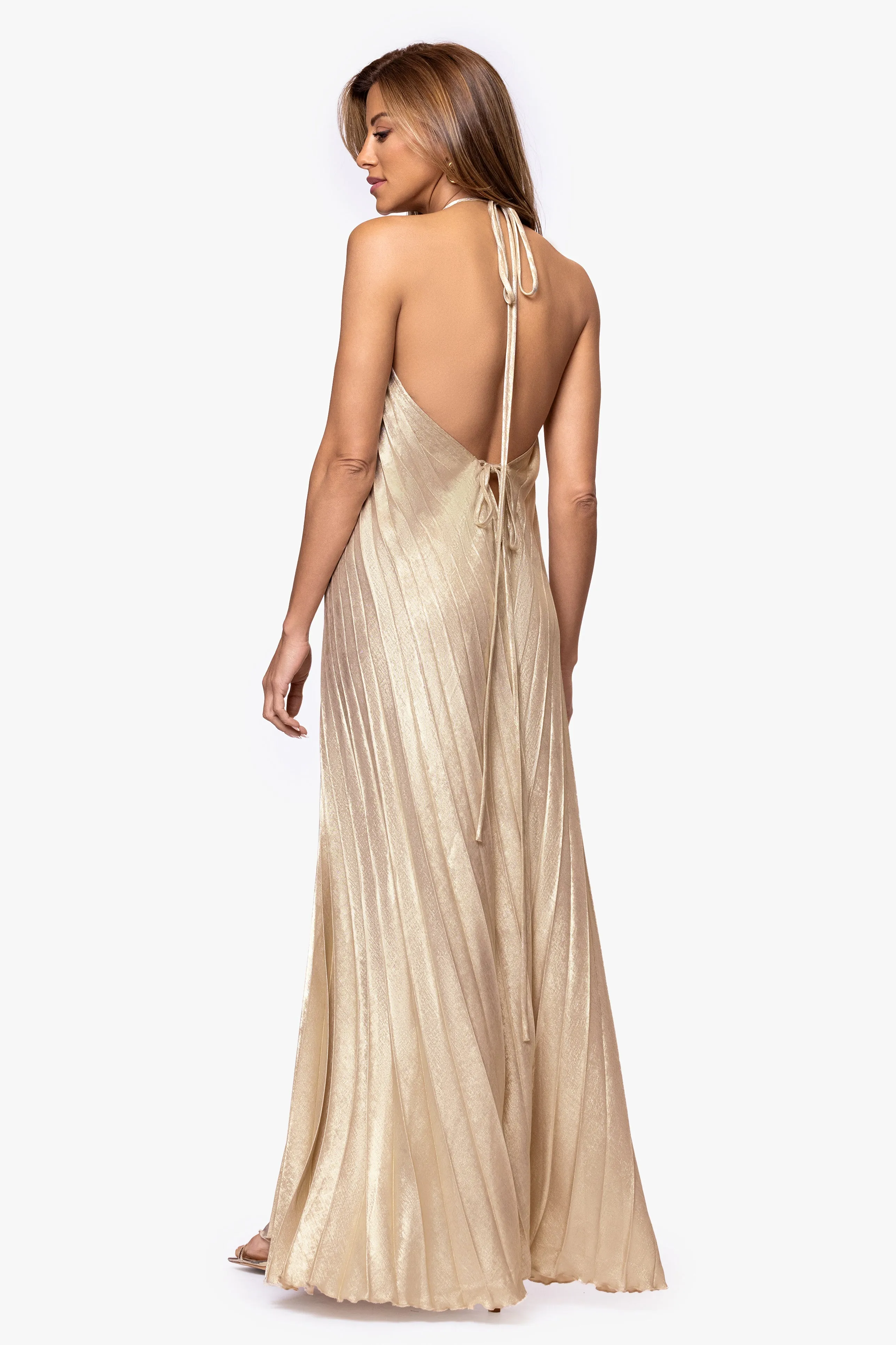 "Bailey" Metallic Halter Neck Floor Length Dress sold by Xscape product image thumbnail 4